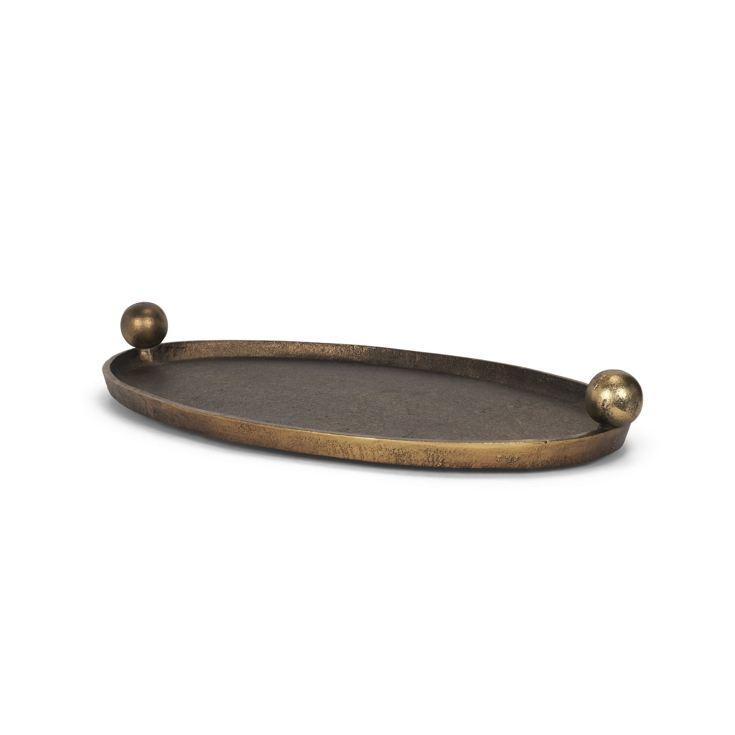 Jianna Large Oval Textured Antiqued Gold Metal Tray with Handles — product photograph