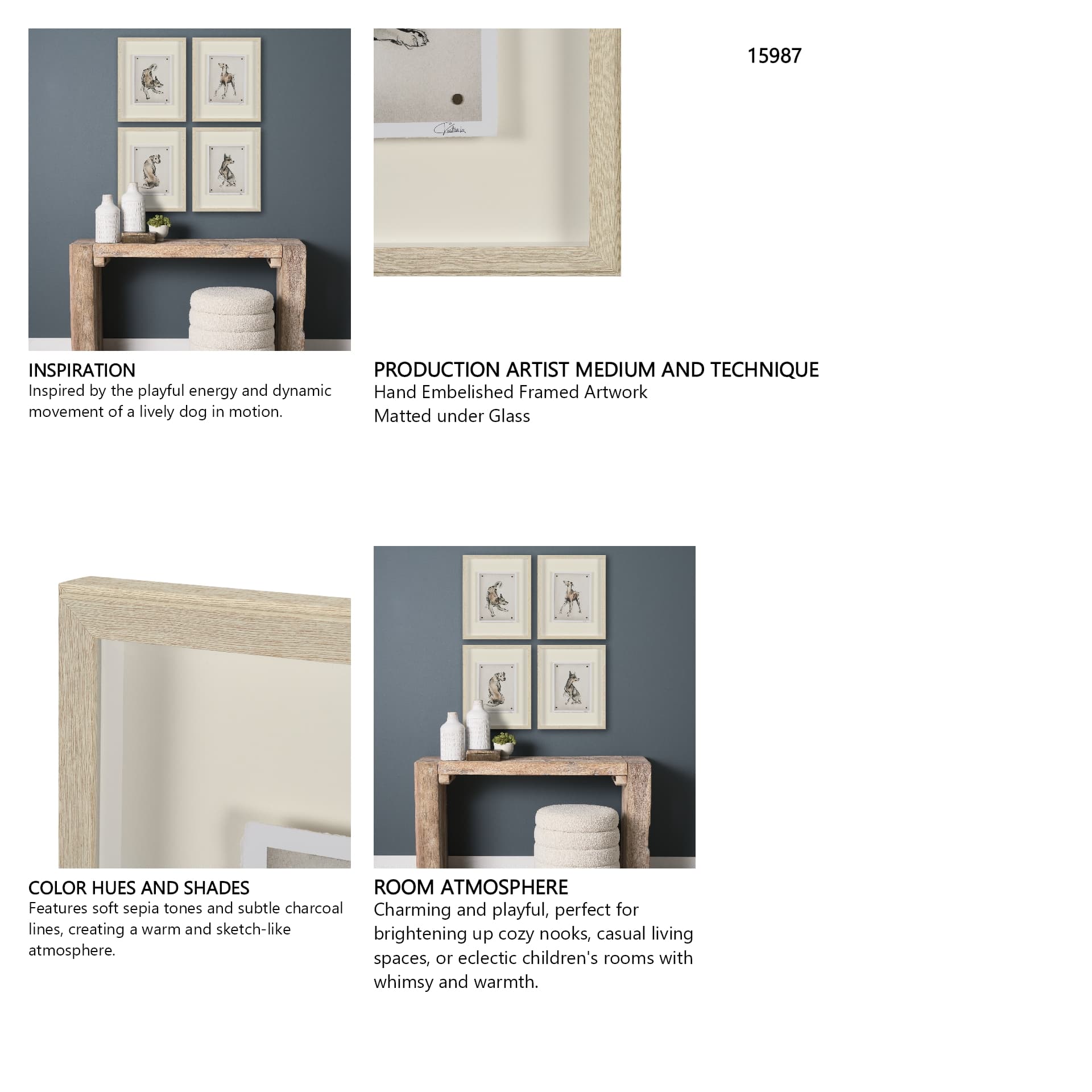 Playful Pup I by Mercana Studio Hand Embelished Framed Artwork Matted under Glass — product photograph