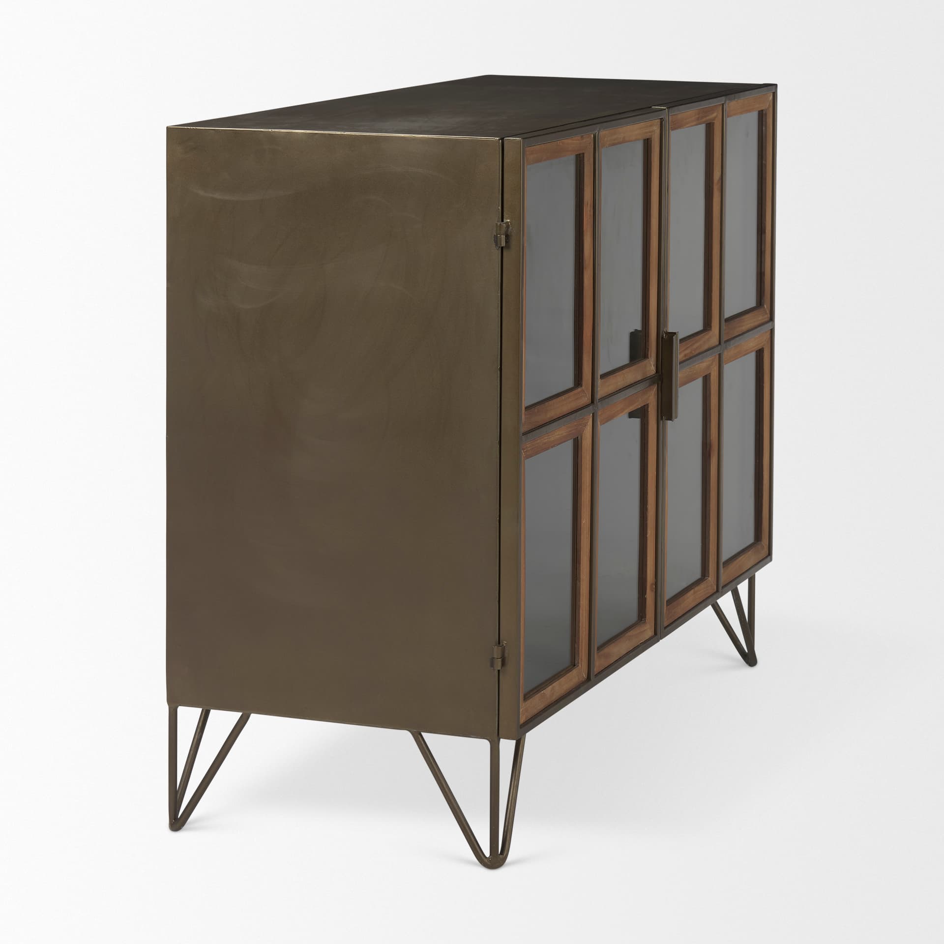 Pandora Dark Brass Metal W/Red Wood 2 Door Accent Cabinet — product photograph