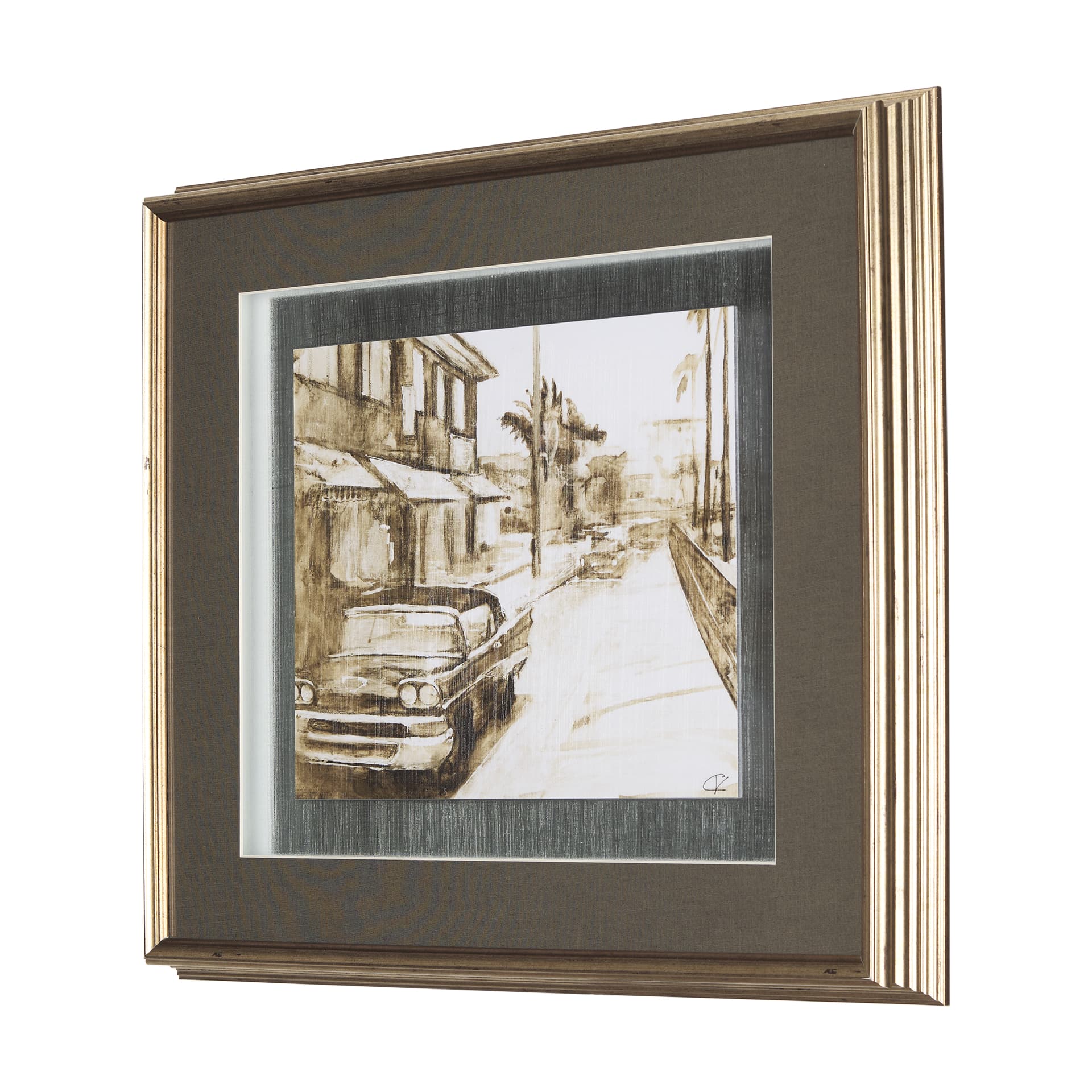 Vintage Car Picture I by Mercana Studio Hand Embellished Textured Framed Art Print Matted under Glas — product photograph