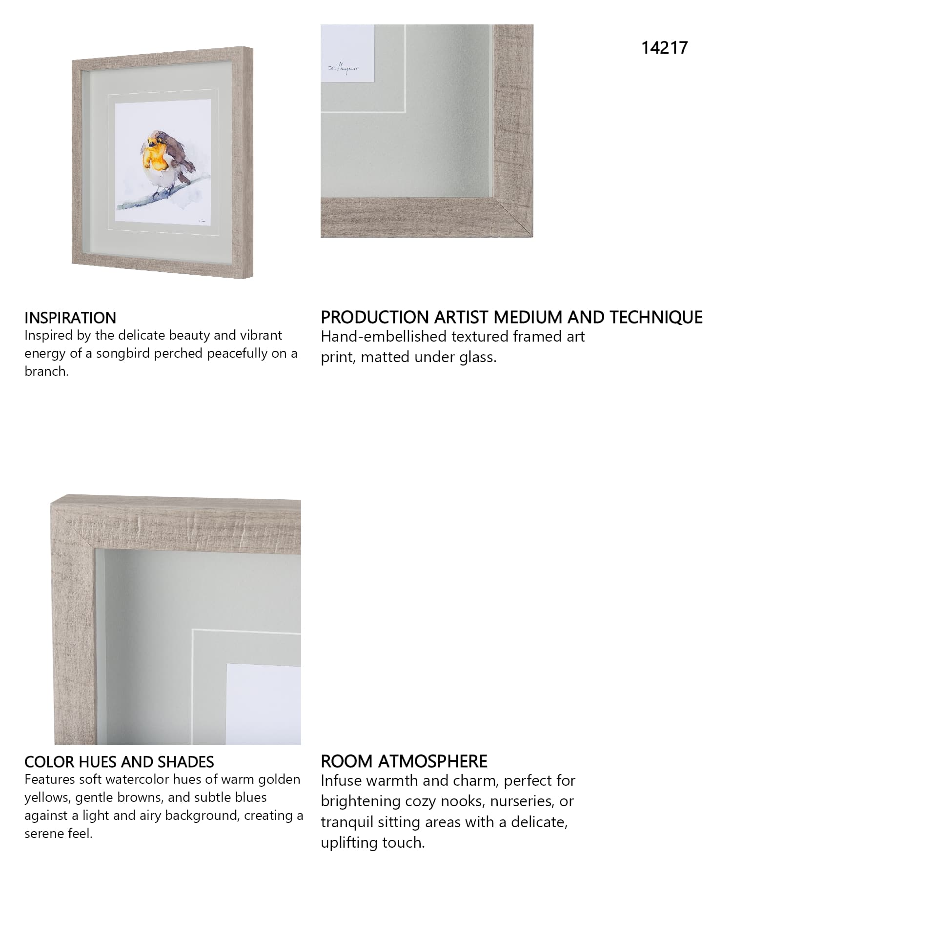 Robin III by Mercana Studio a Hand Embellished Textured Framed Art Print Matted under Glass — in a styled room