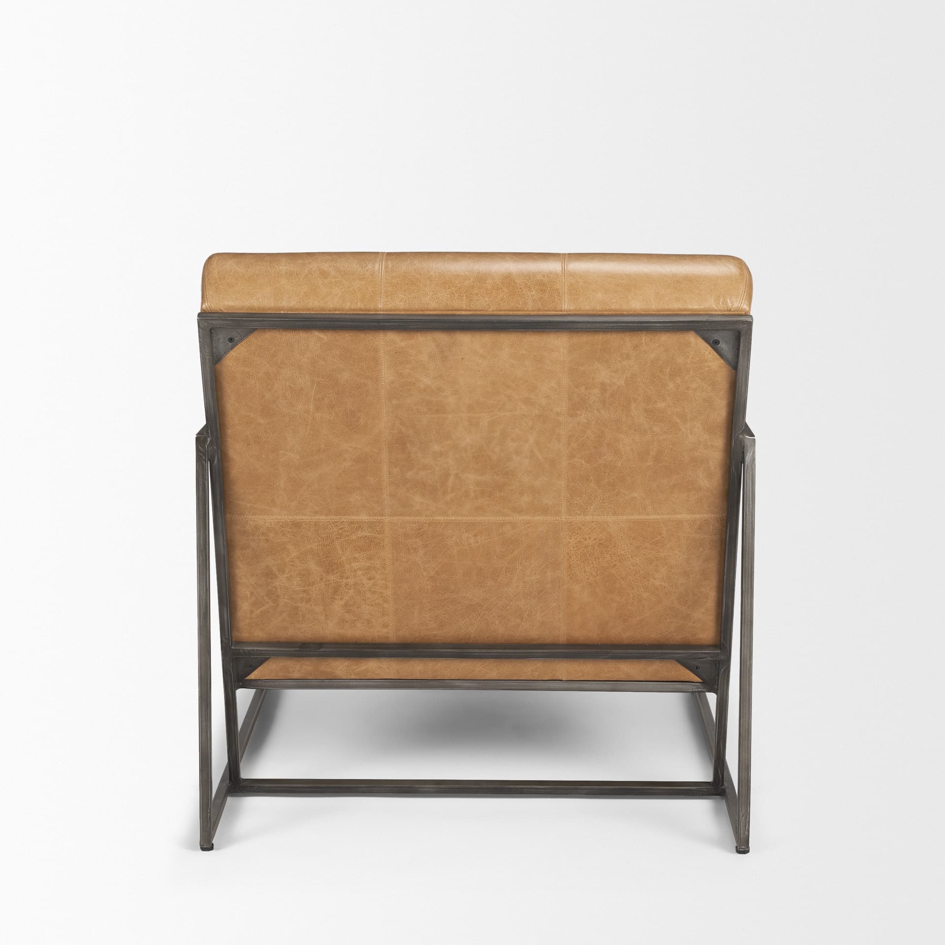 Stratton Gunmetal w/ Genuine Brown Leather Upholstered Accent Chair — product photograph
