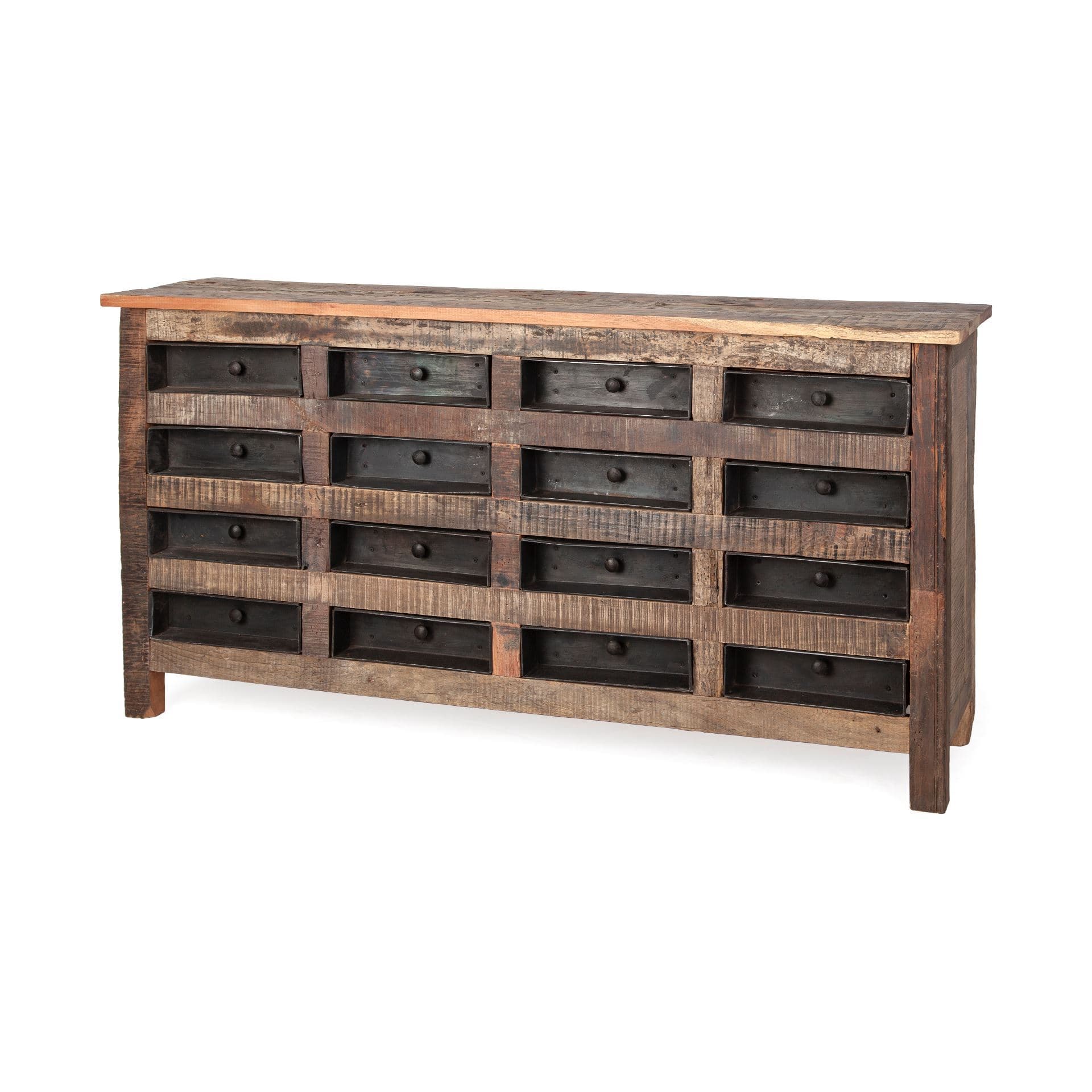 Wilton I 63x16 Reclaimed Wood and Metal 16 Drawer Sideboard — product photograph
