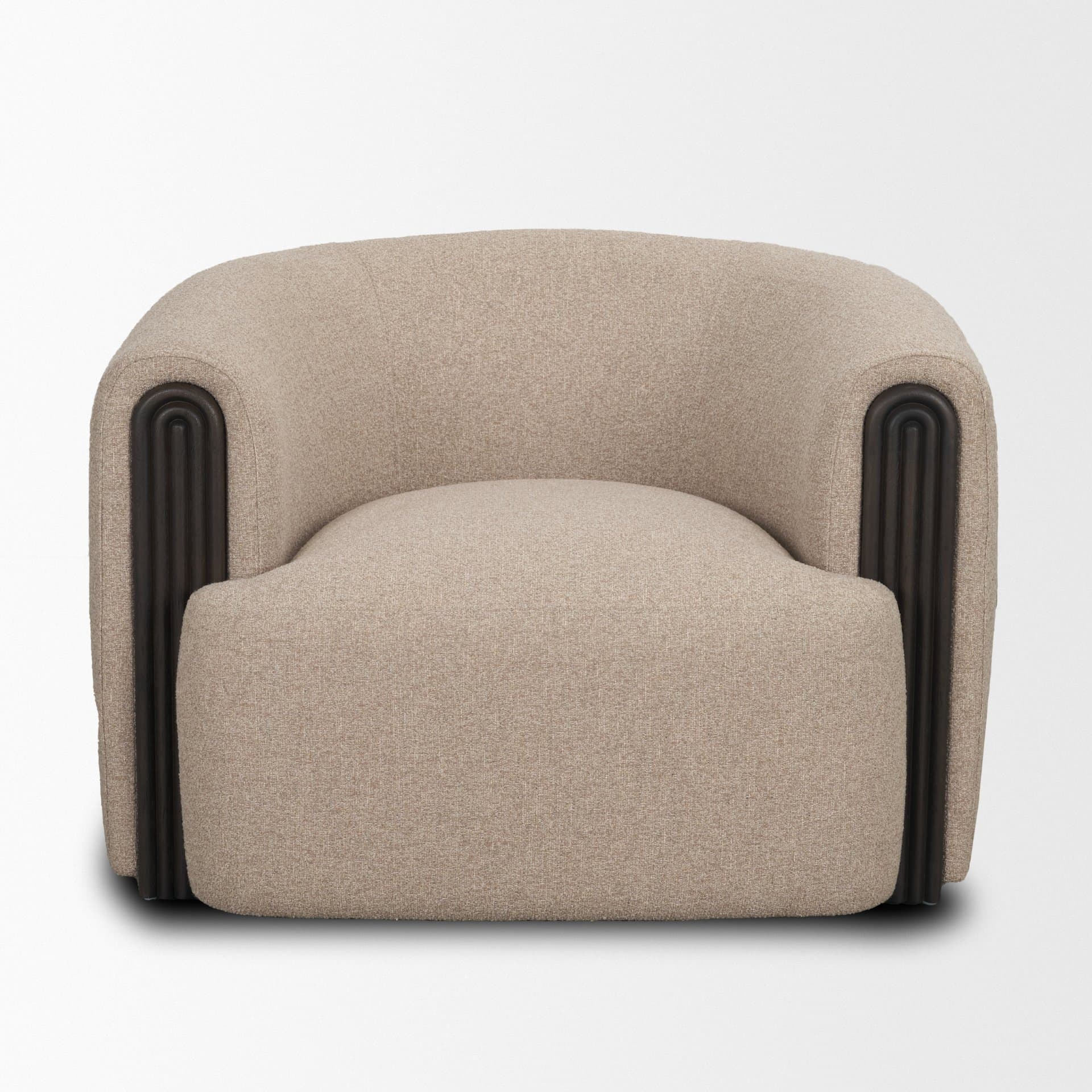 Kornelia Textured Mushroom Fabric Barrel Accent Chair — product photograph