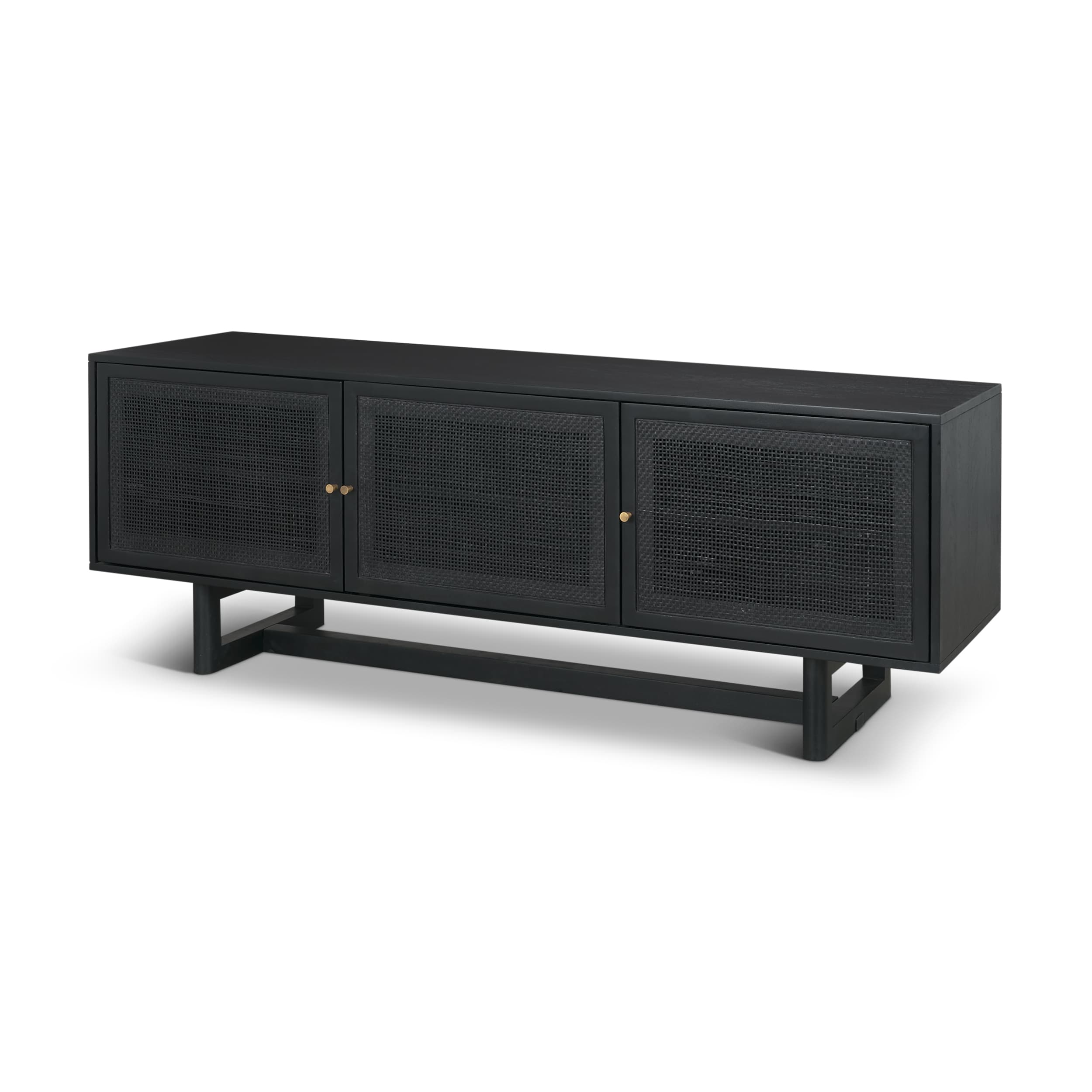 Grier 65" Black Solid Wood W/ Black Cane Media Console — product photograph