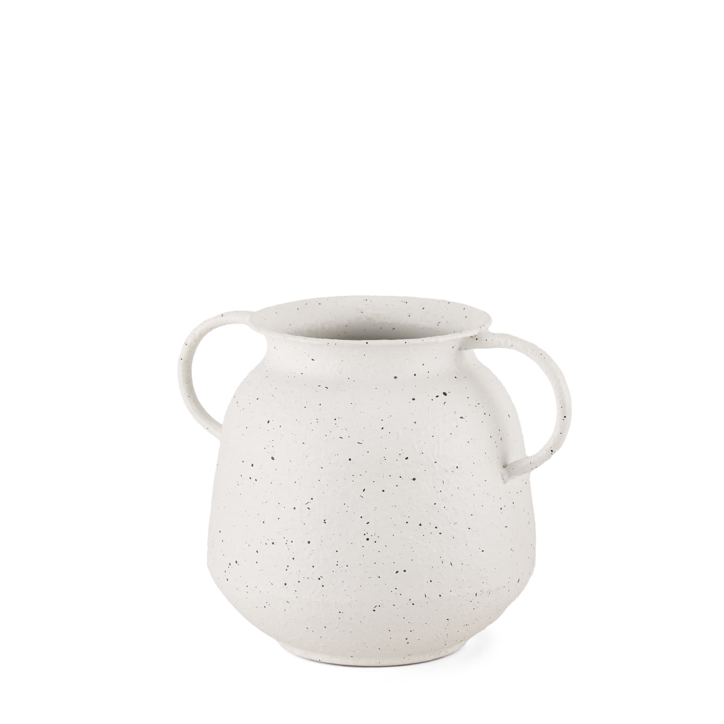Treva Small White w/ Black Speckles Metal Vase — product photograph