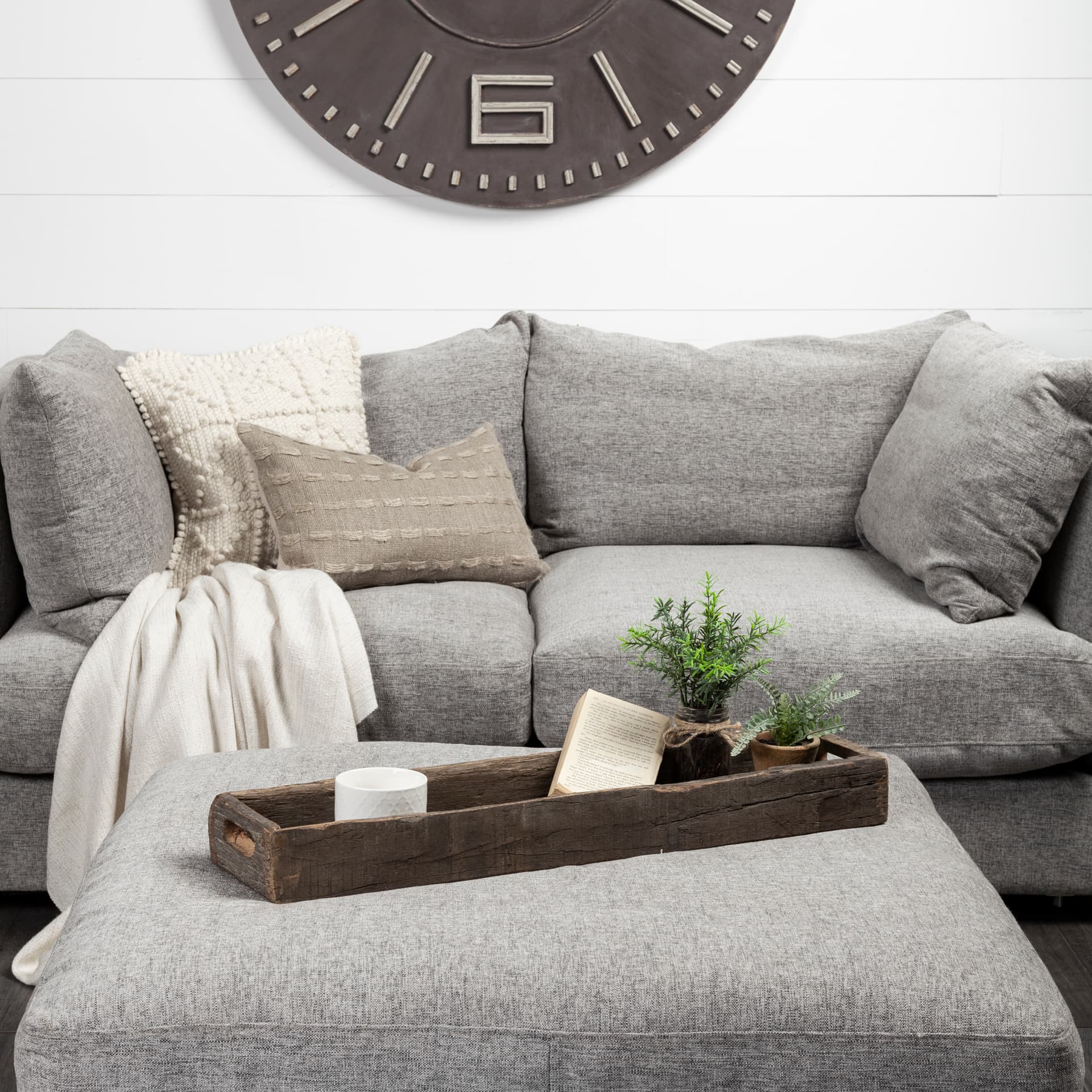 Vernon (Medium) 30L x 7W Brown Reclaimed Wood Tray — in a styled room