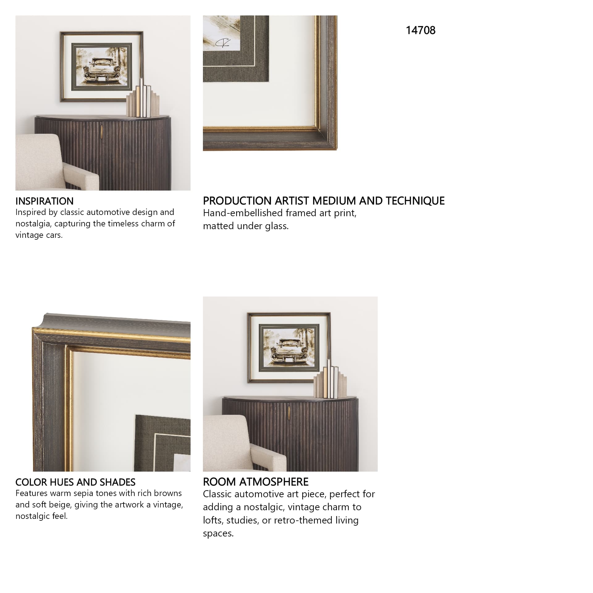 Vintage Car Picture IV by Mercana Studio Hand Embellished Framed Art Print Matted under Glass — in a styled room