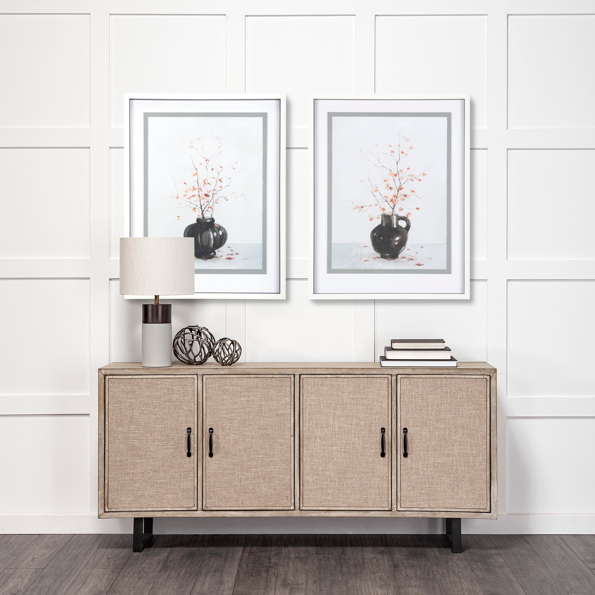 Autumn Branches I by Mercana Studio a Hand Embellished Textured Framed Art Print Matted under Glass — in a styled room