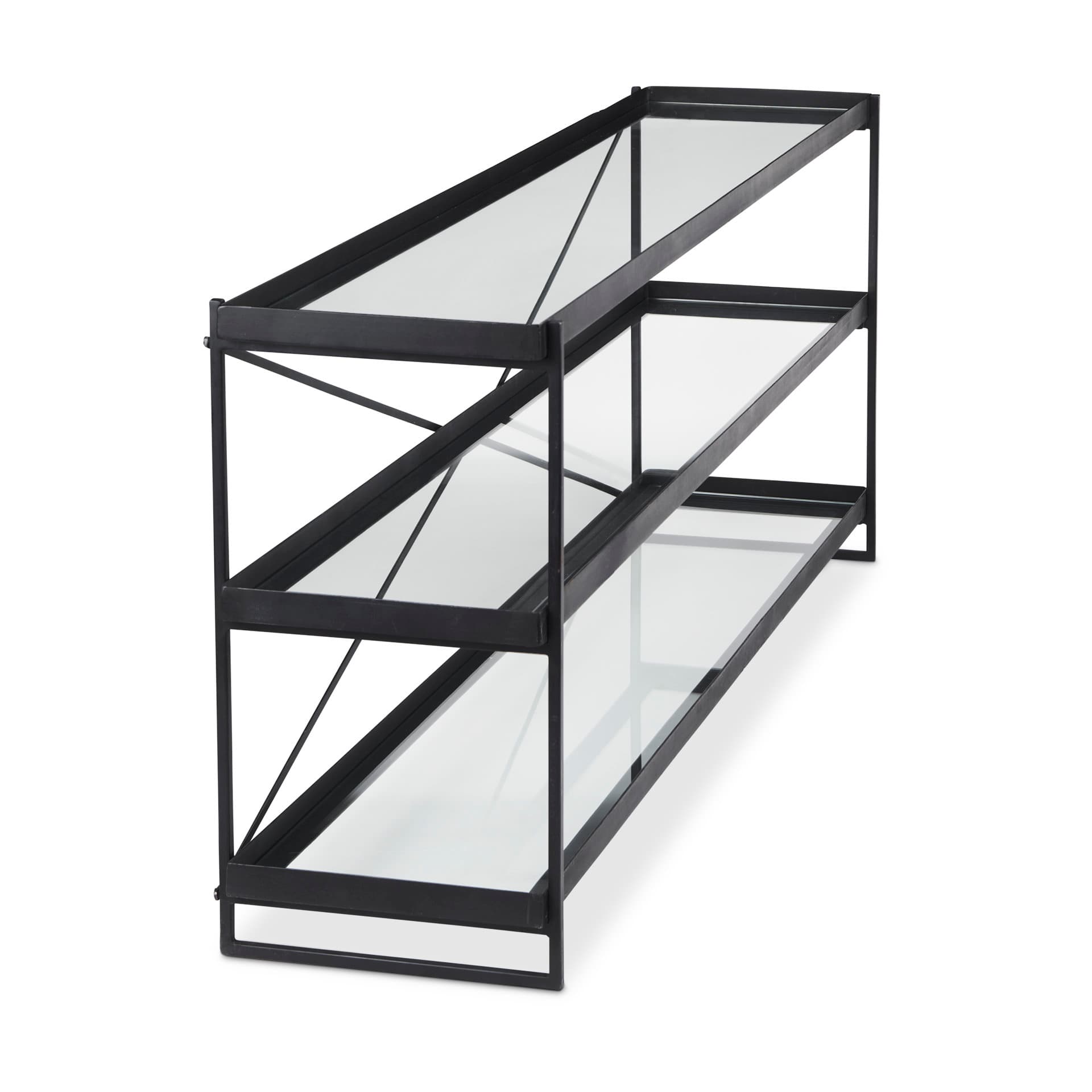 Trey 72.0"L x 16.0"W x 30.0"H Black Metal W/Glass Console Table — product photograph