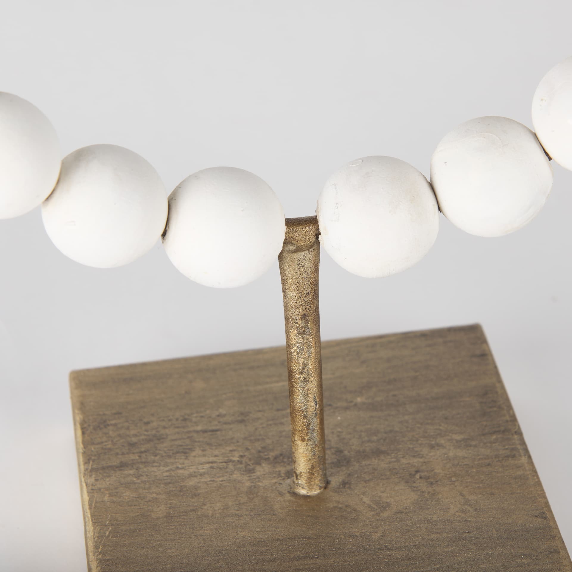 Pontchartrain I (Small) 9L x 5W White Beaded Broken Sphere Decorative Object W/ Gold Base — product photograph