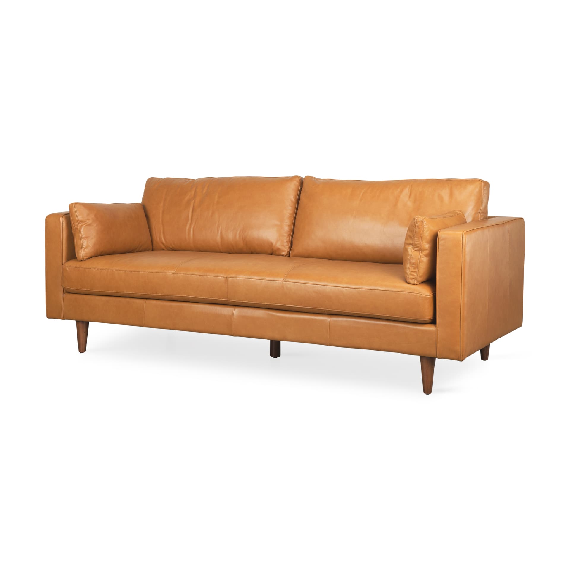 Elton 87.8L x 37.8W x 34.6H Tan Leather Sofa — product photograph