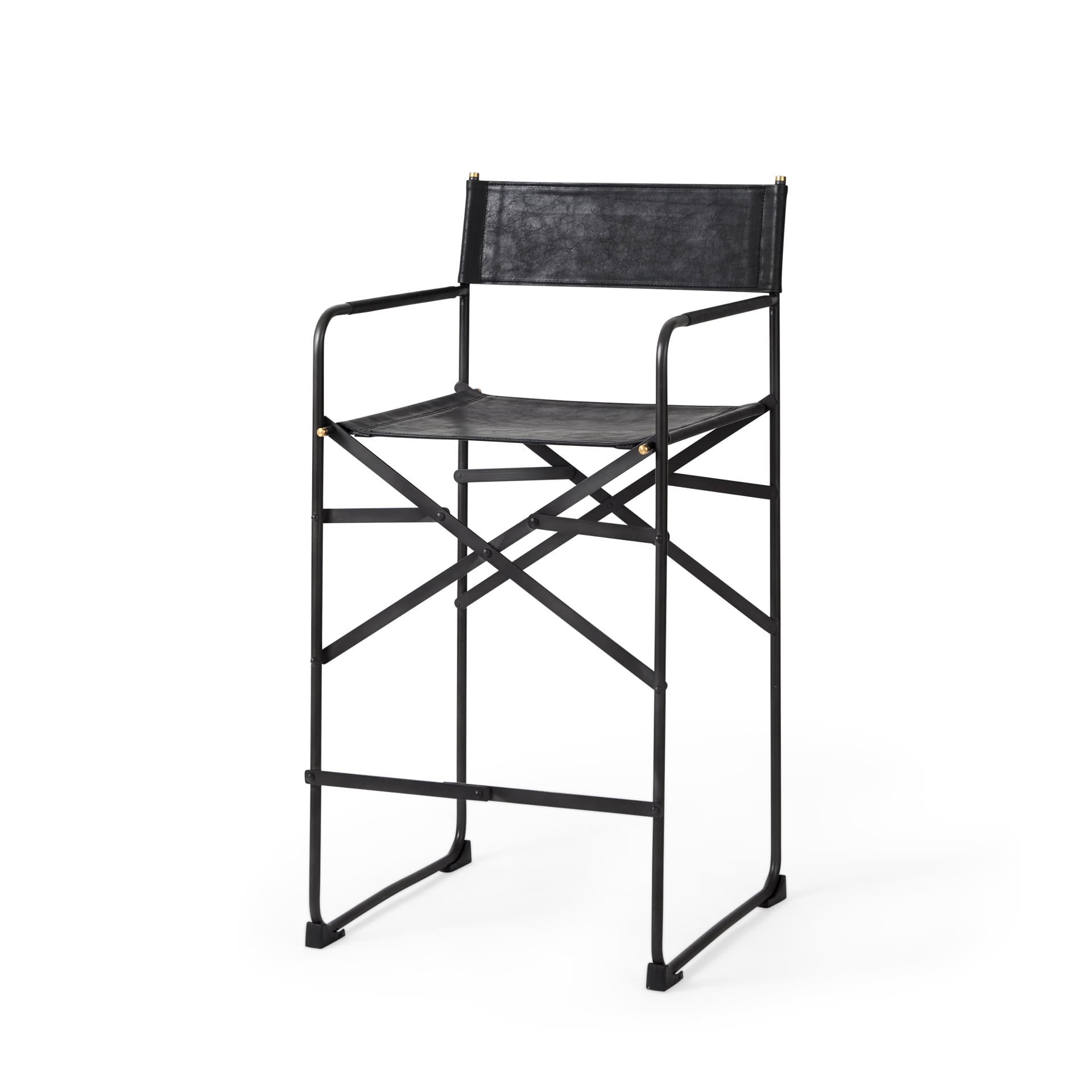 Direttore Backless 40.2in Seat Bar Stool | Black Leather w/ Black Iron — product photograph