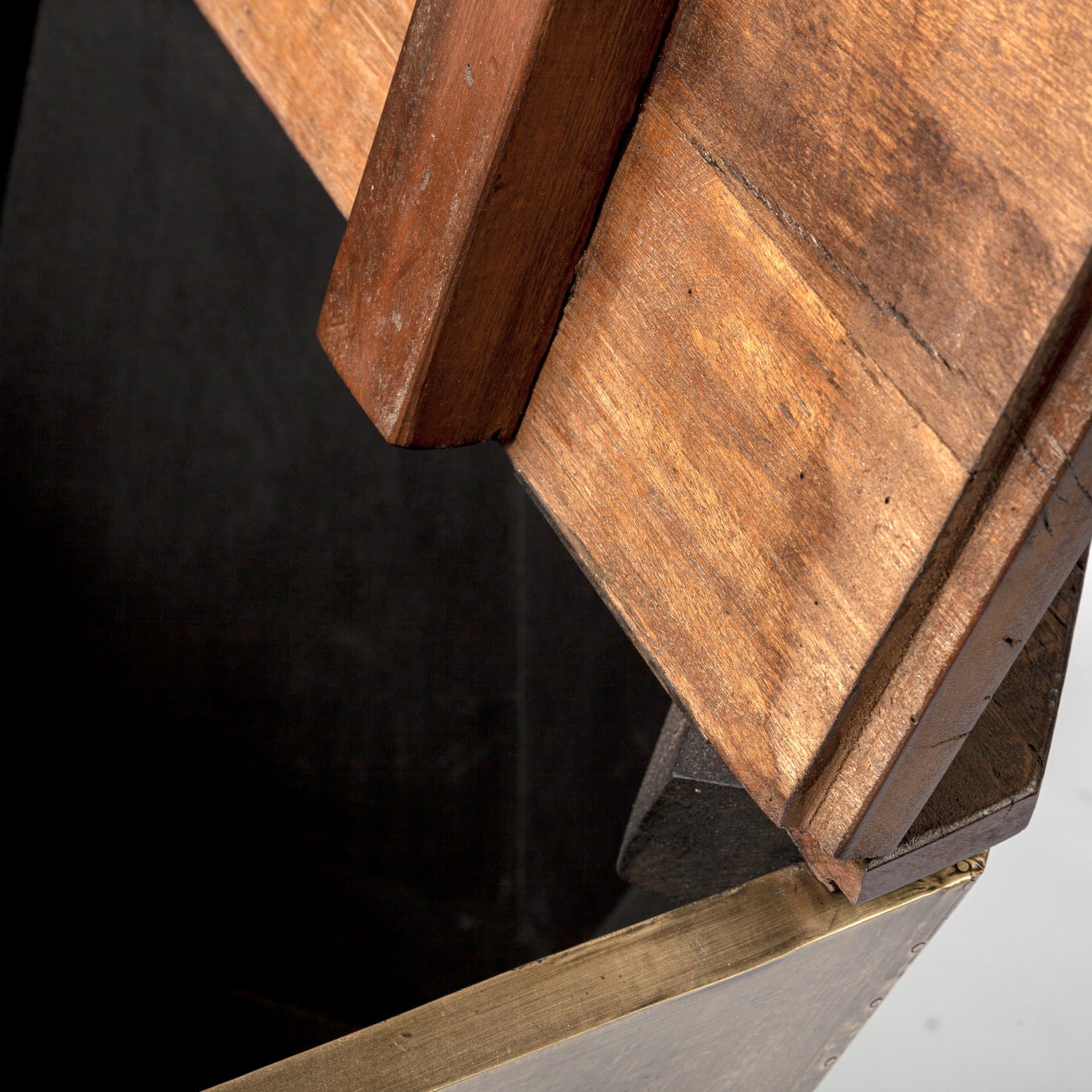Esagono Octagonal Gold Metal-Clad Reclaimed Wood End/Side Table w/ Storage — product photograph