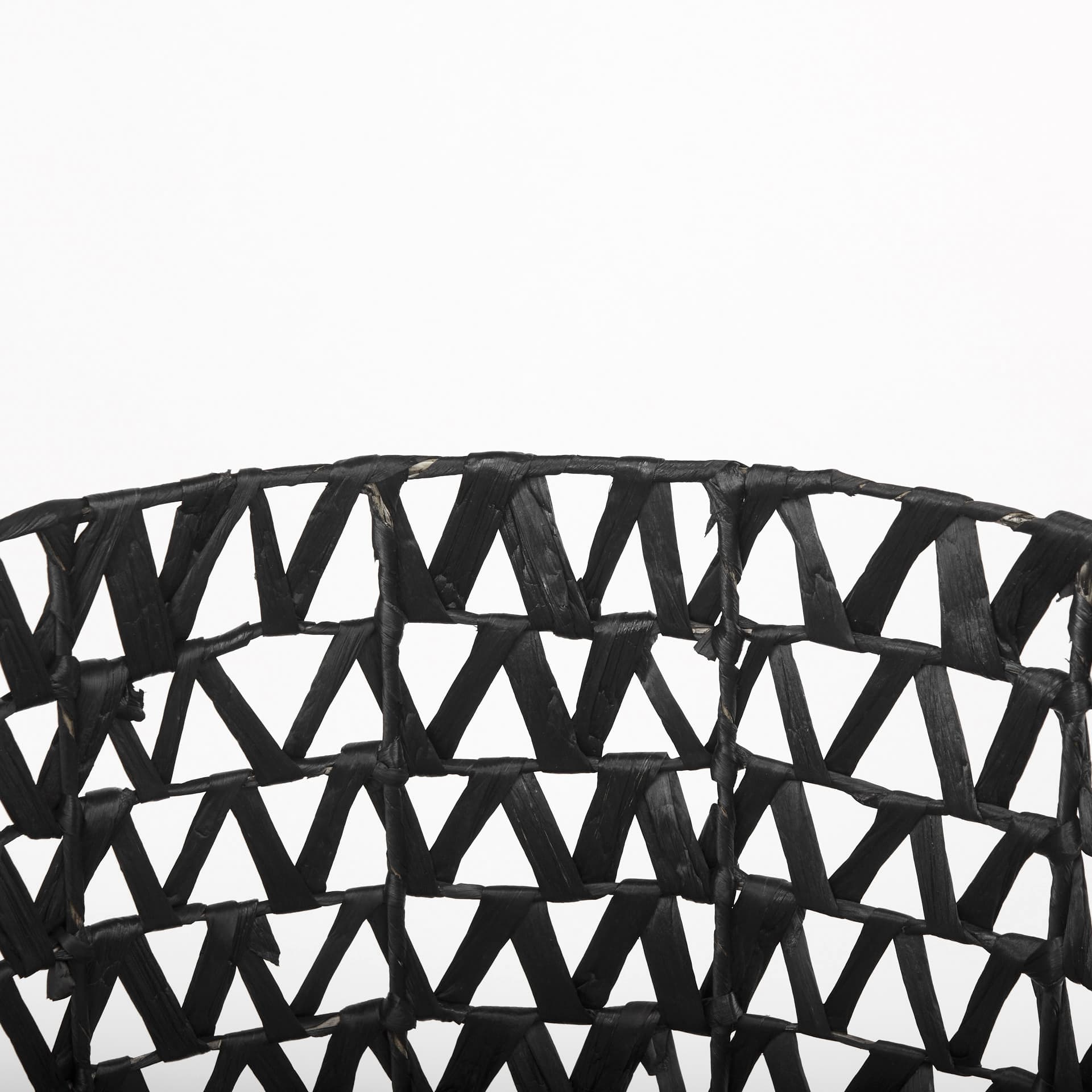 Lola (Set of 3) Black Water Hyacinth Zig Zag Weave Round Basket W/ Handles — product photograph
