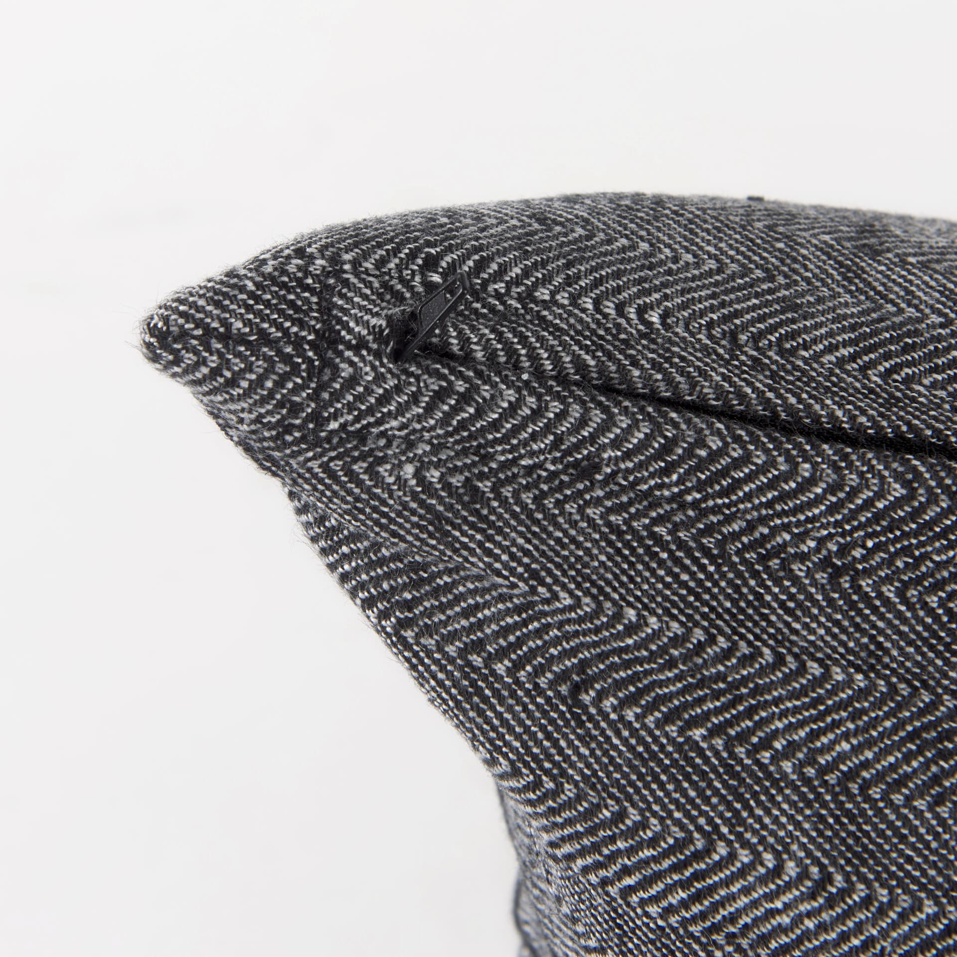 Sibyl 13x21 Black Fabric Striped and White Fringed Pillow Cover w/Down Filler — product photograph