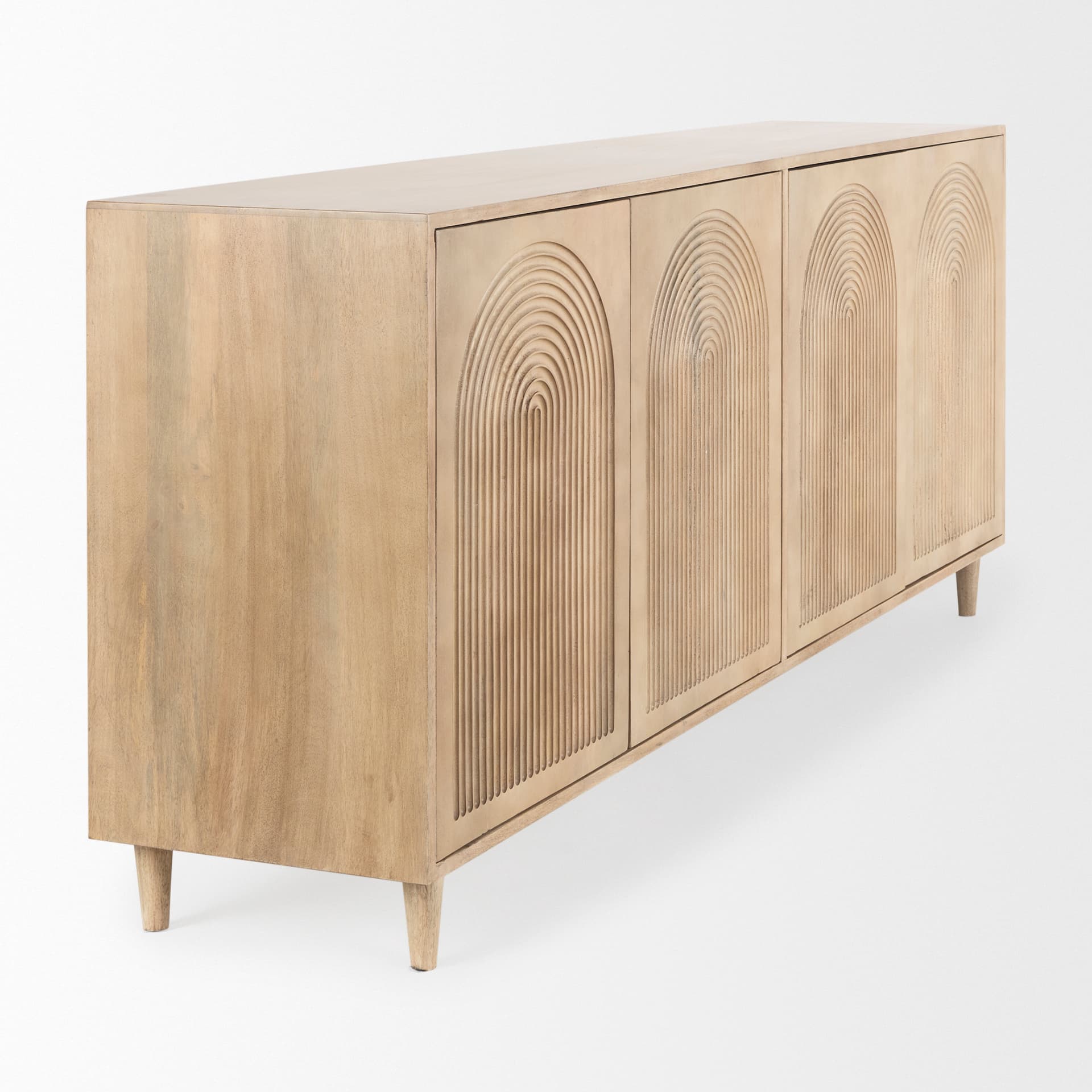 Tucker Light Brown Wood w/ Carved Arch Pattern 4 Door Sideboard — product photograph