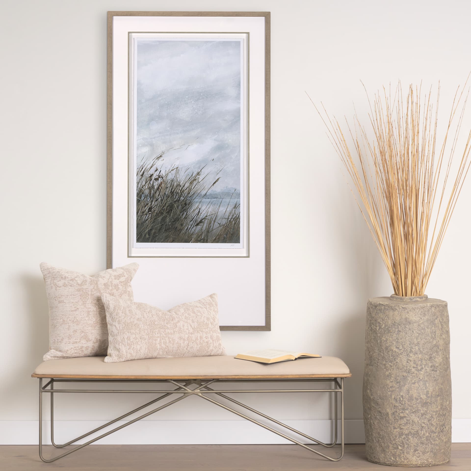 Chilly Breeze I by Natali a Hand Embelished Textured Framed Art Print Matted under Glass — in a styled room