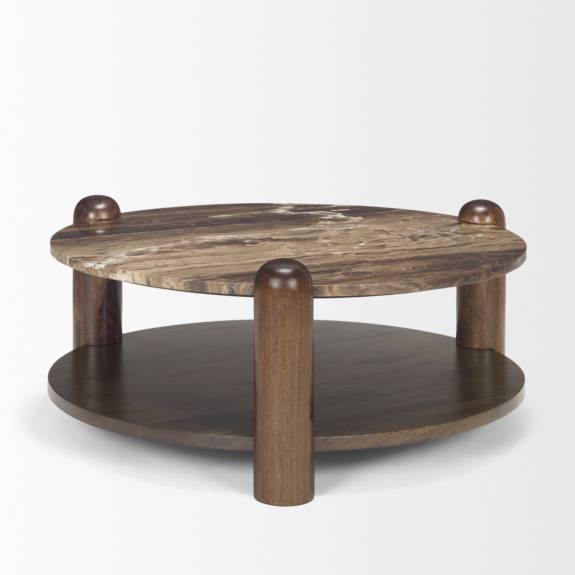 Jovia Brown Mango Wood W/ Cappuccino Marble Round Coffee Table — product photograph