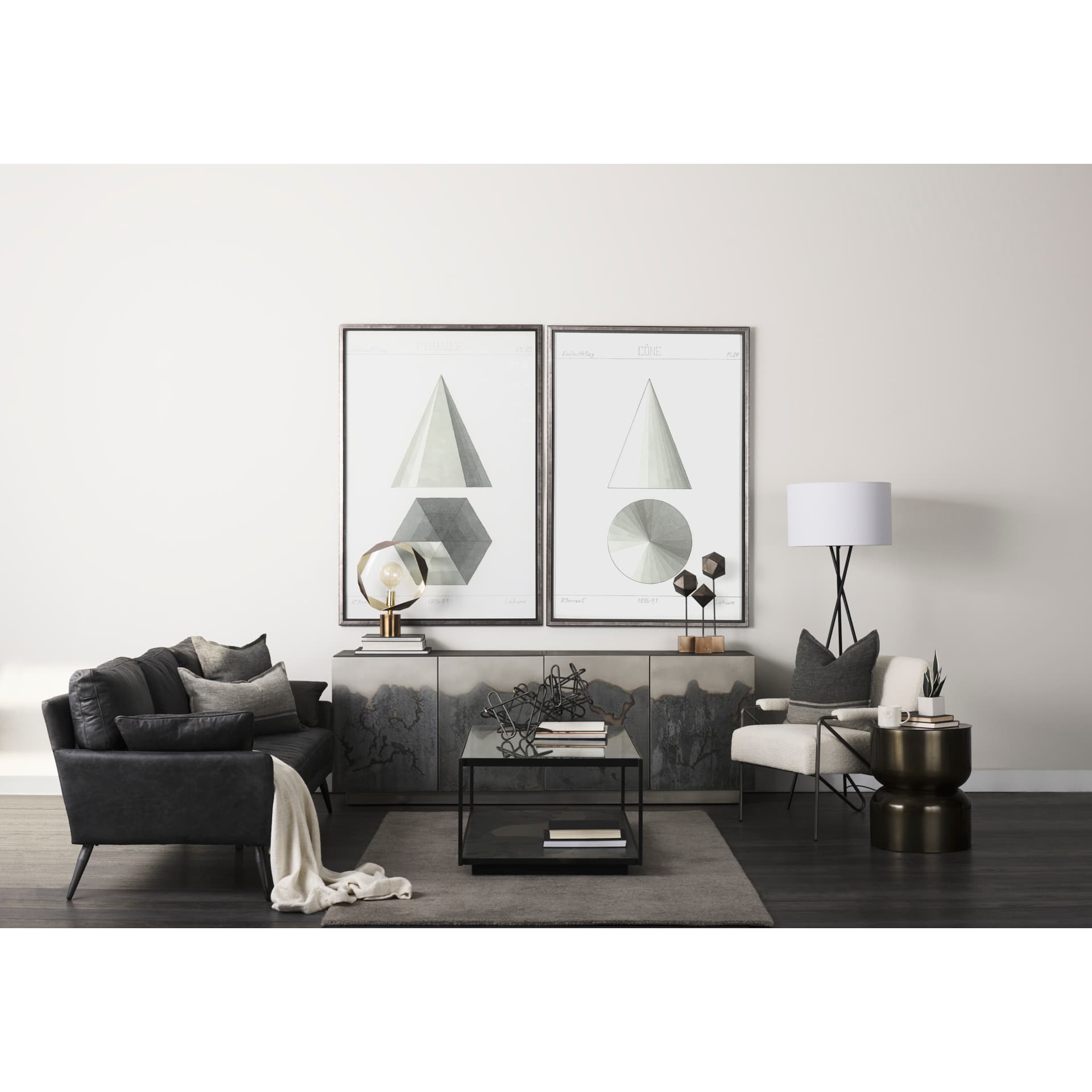 Cochrane 82L x 33W x 32.3 Black Leather Three Seater Sofa — product photograph