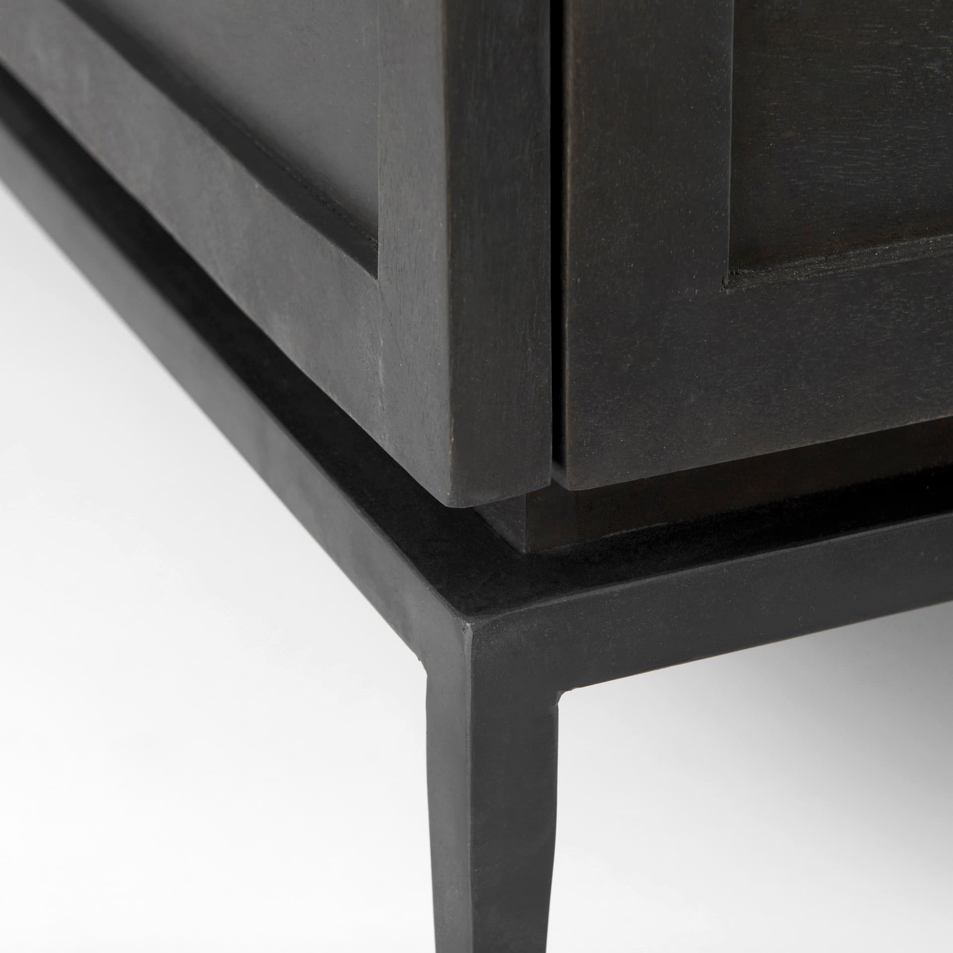 Divina Black-Brown Wood w/ White Marble Top and Black Metal Base Accent Cabinet — product photograph