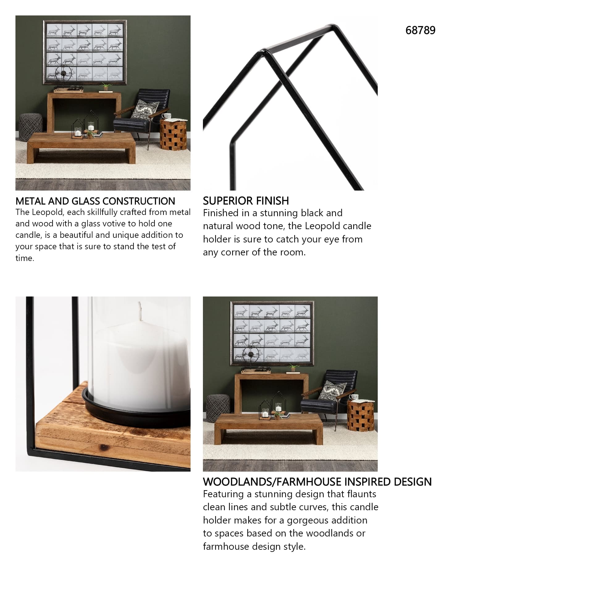 Leopold Set of Two Black Metal Wooden Base Table Candle Holders — in a styled room