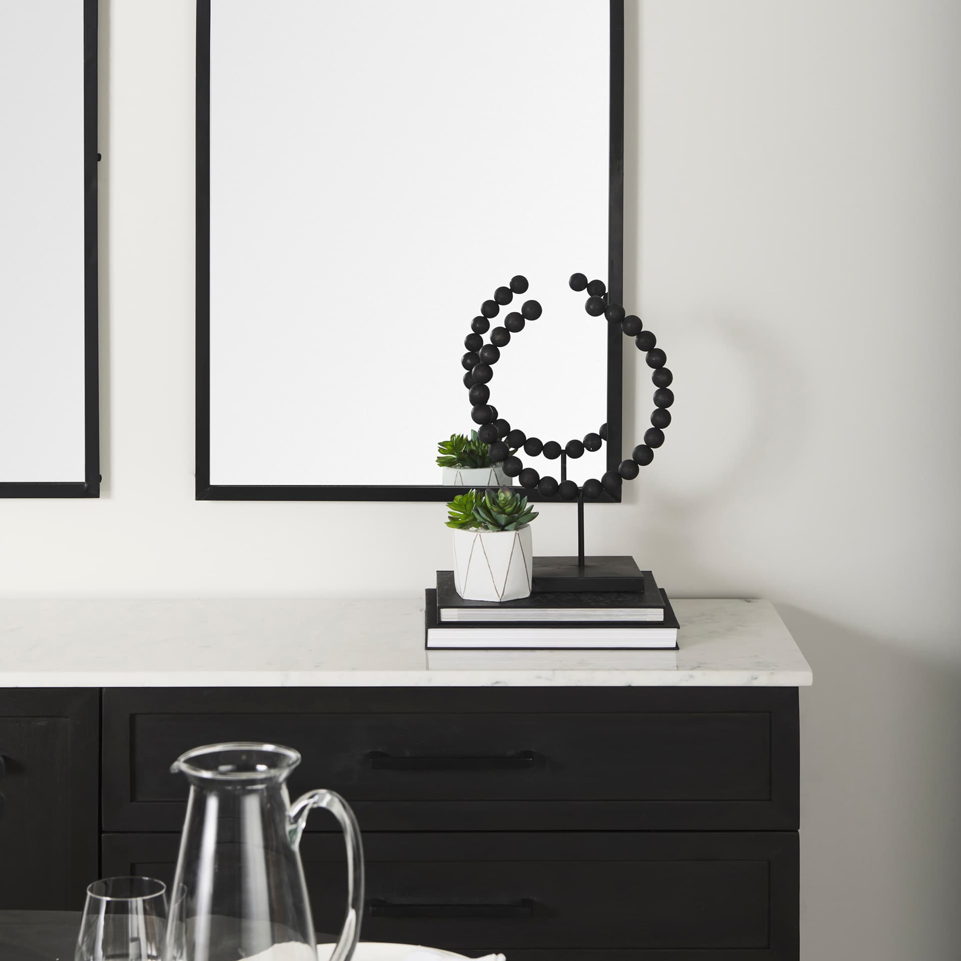 Tulane I (Small) 9L x 5W Black Beaded Broken Sphere Decorative Object — product photograph