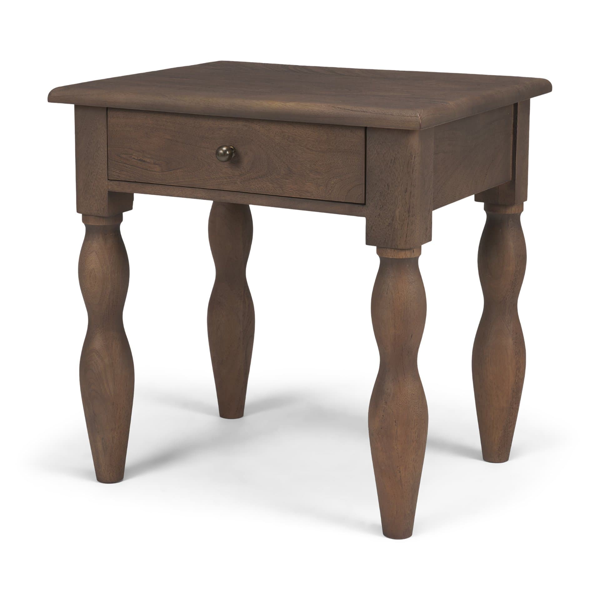 Angeline Spool Turned End Table | Dark Brown Wood | 1 Drawer — product photograph