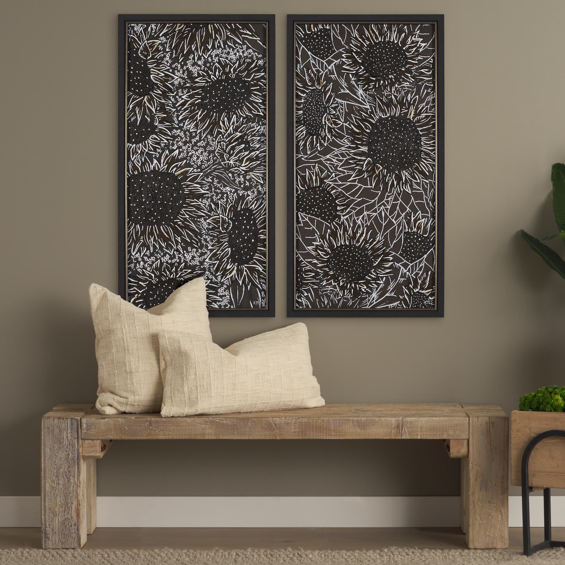 Sunflower Fest VI by Mercana Studio a Hand Embellished Textured Framed Art Print — in a styled room