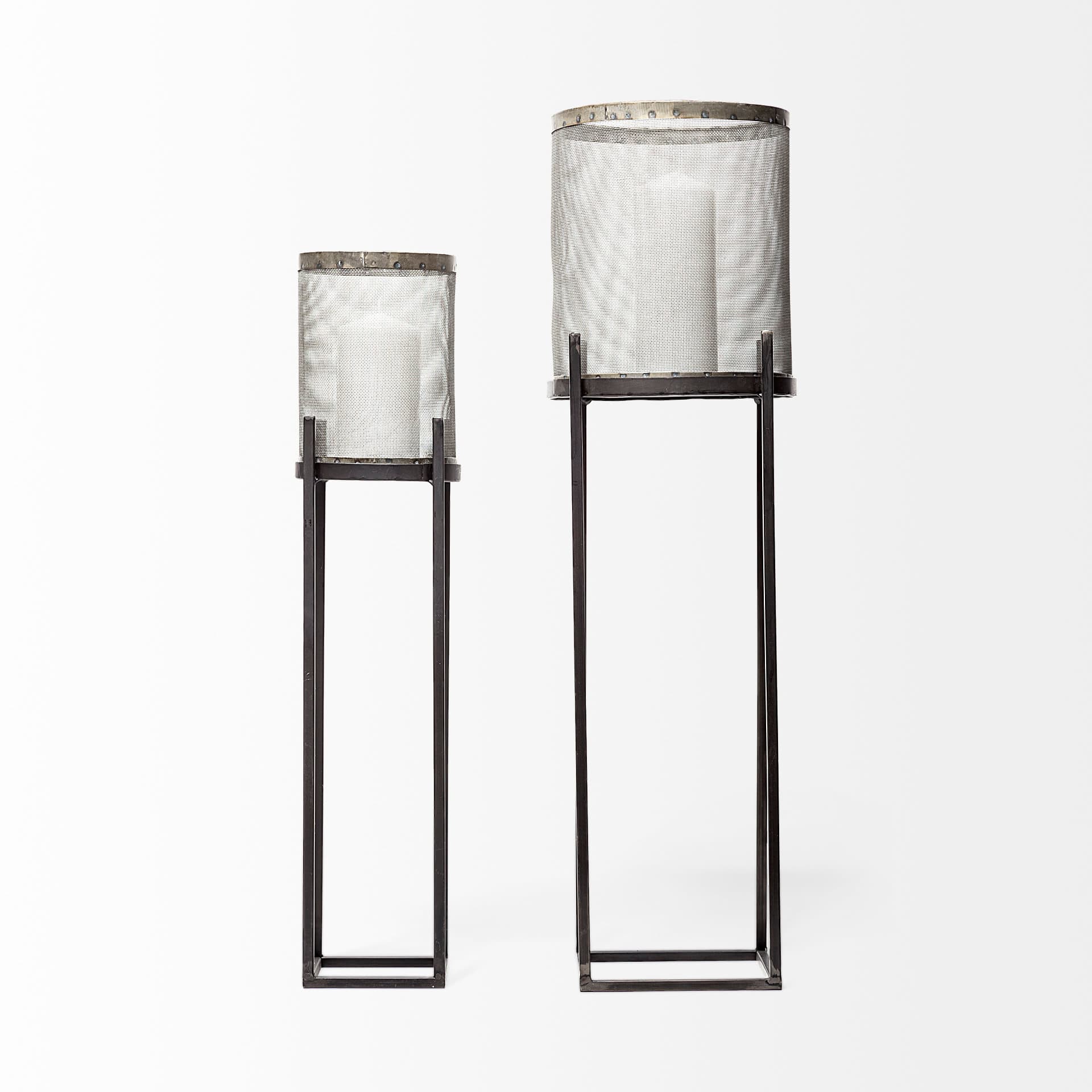 Steen Set of Two Black Meshed Metal Candle Holder Lanterns — product photograph