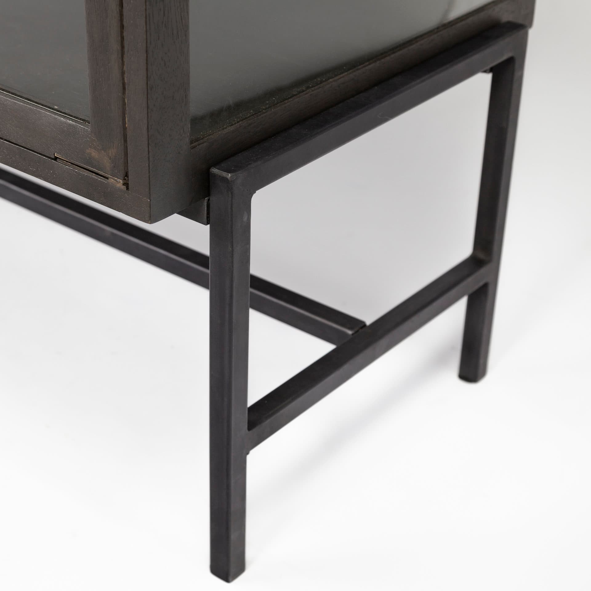 Arelius 70L x 18.75W x 32H Black-Brown Wood, Black Metal Base w/ 4 Glass Cabinet Doors Sideboard — product photograph