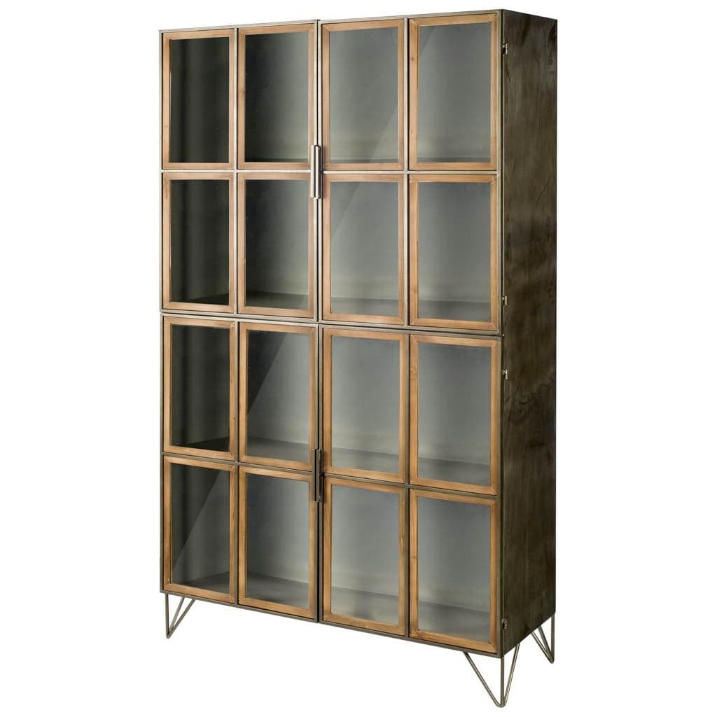 Pandora I 74" H Brown Wood and Metal Glass Door Display Cabinet — product photograph