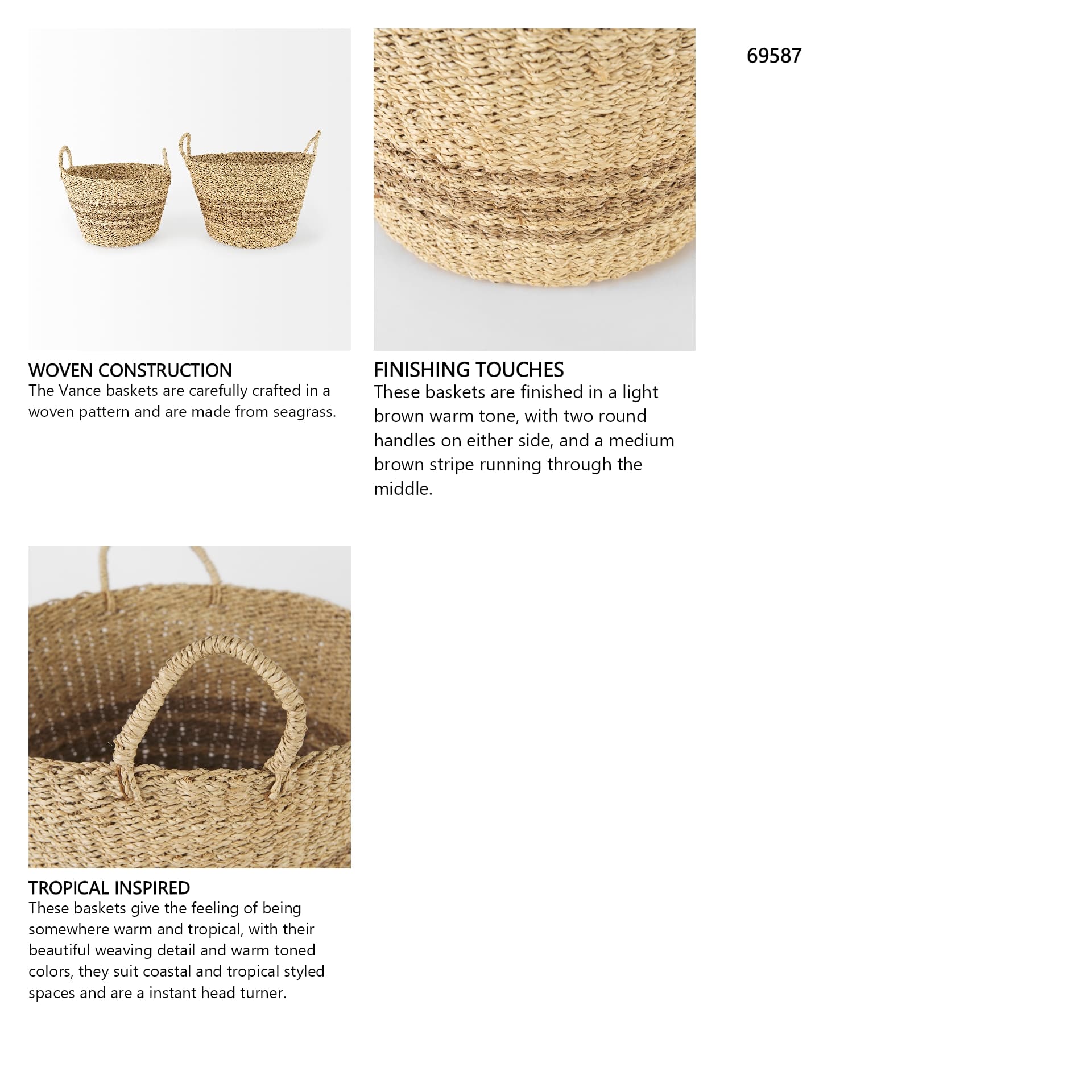 Vance 17.7L x 17.7W x 11.8H Light Brown Palm Leaf and Seagrass Round Basket W/ Handles — in a styled room