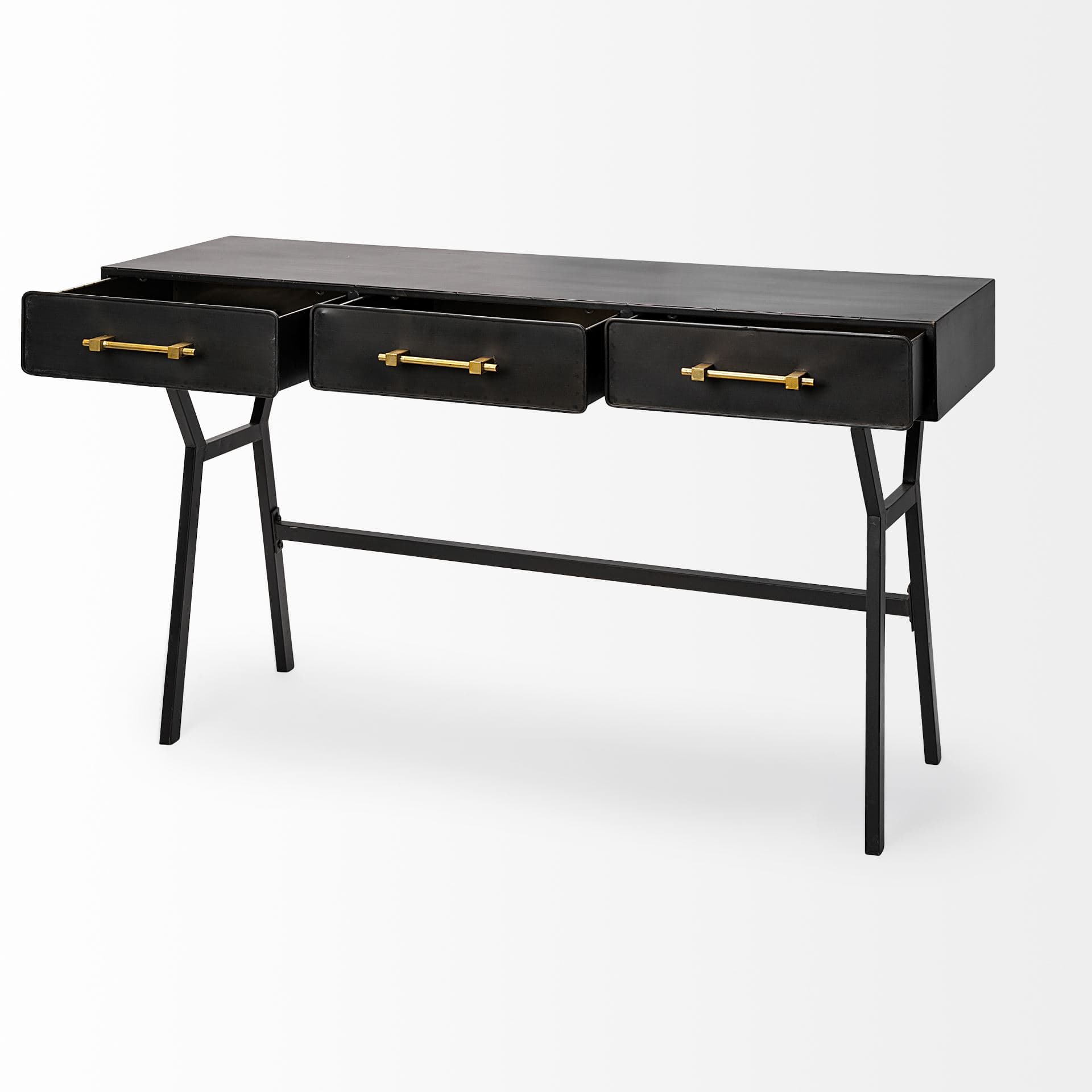 Vince 51L x 18W Black Metal W/Gold Accents 3 Drawer Office Desk — product photograph