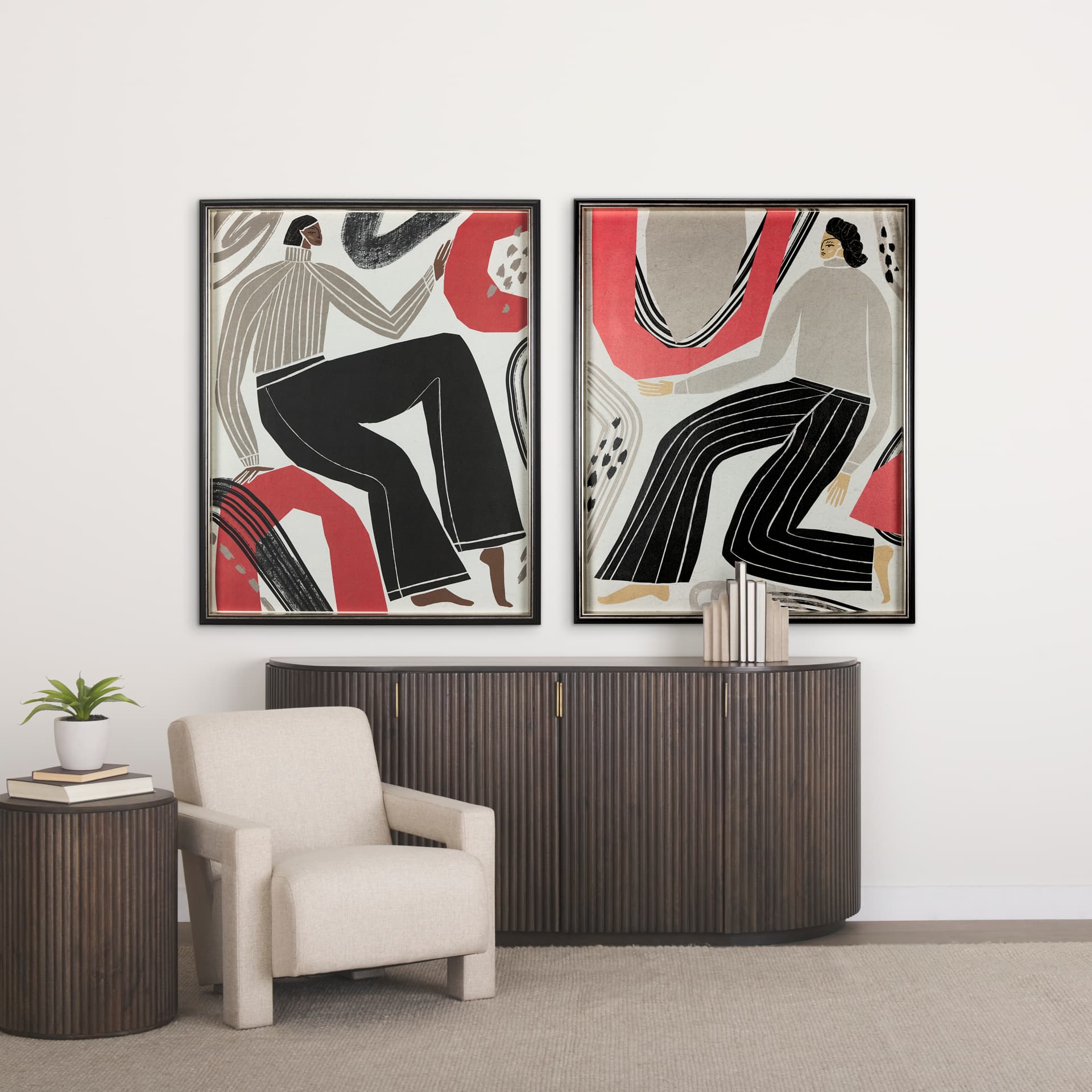 Bold People - Ellis by Mercana Studio Hand Embellished Textured Framed Art Print Matted under Glass — in a styled room