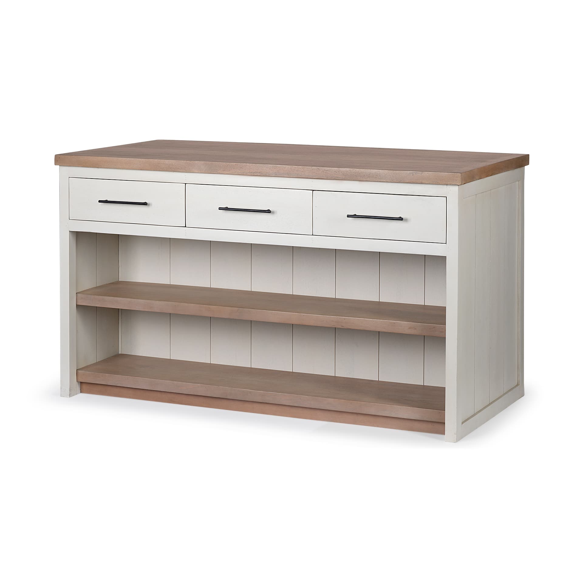 Fairview II White and Brown Two-Tone Stain Solid Wood Kitchen Island — product photograph