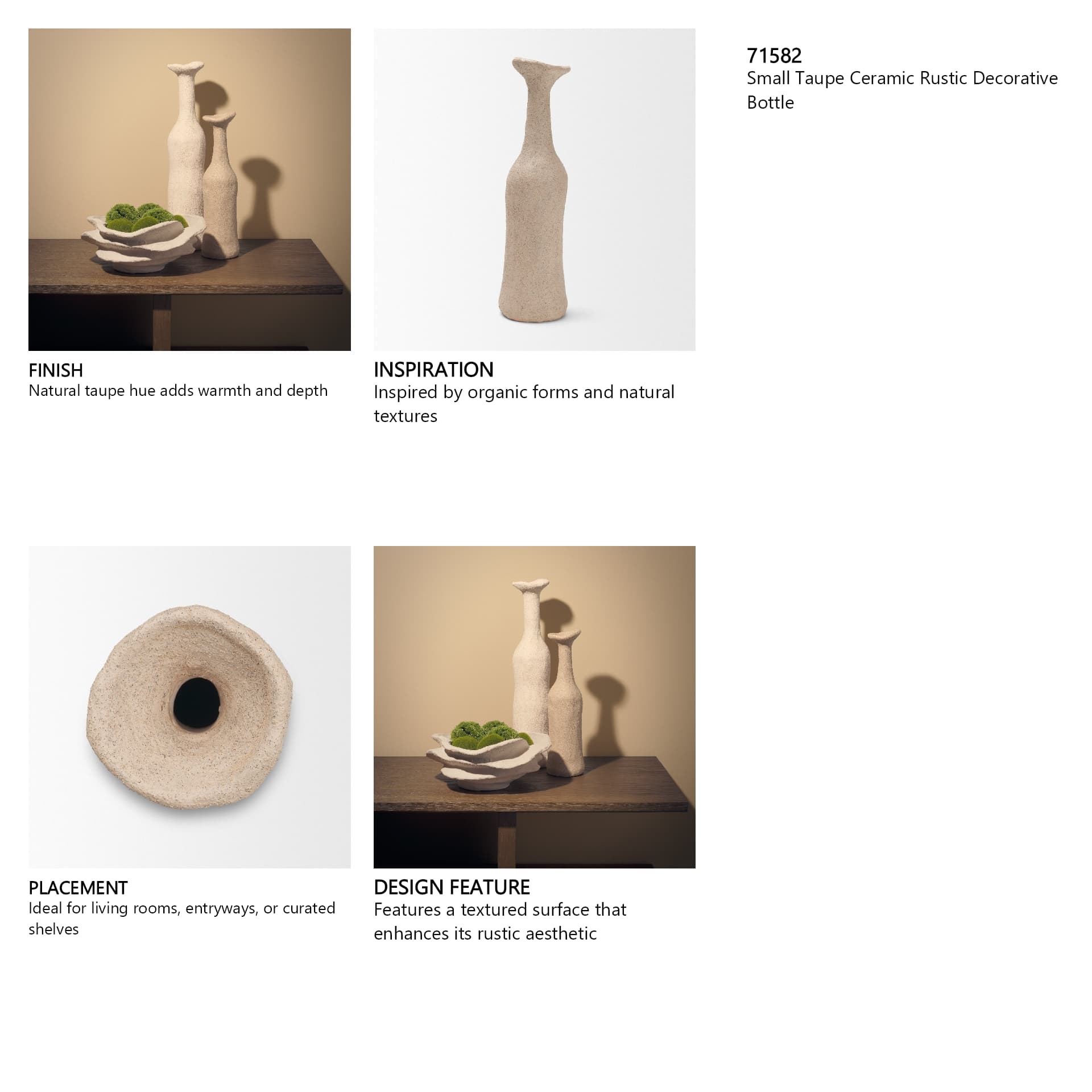 Runa Small Taupe Ceramic Rustic Decorative Bottle — in a styled room