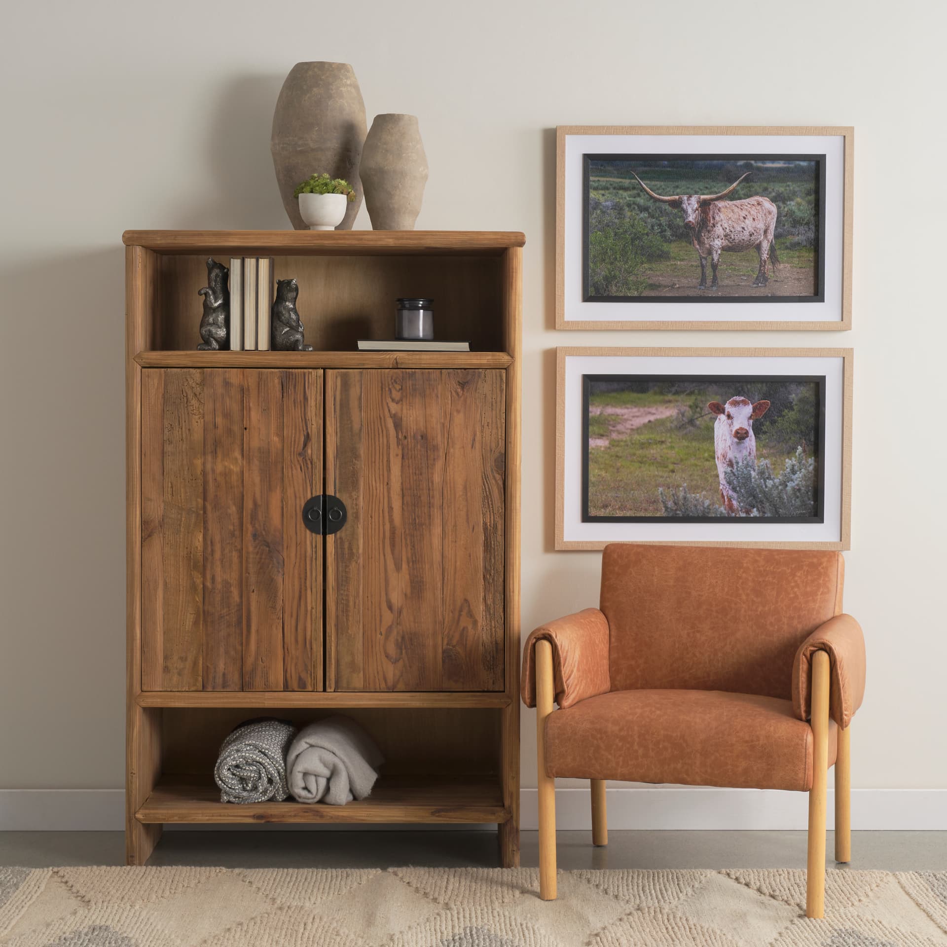 Longhorn 1 by Gary Blatter a Hand Embellished Framed Photo Art Print Matted under Glass — in a styled room