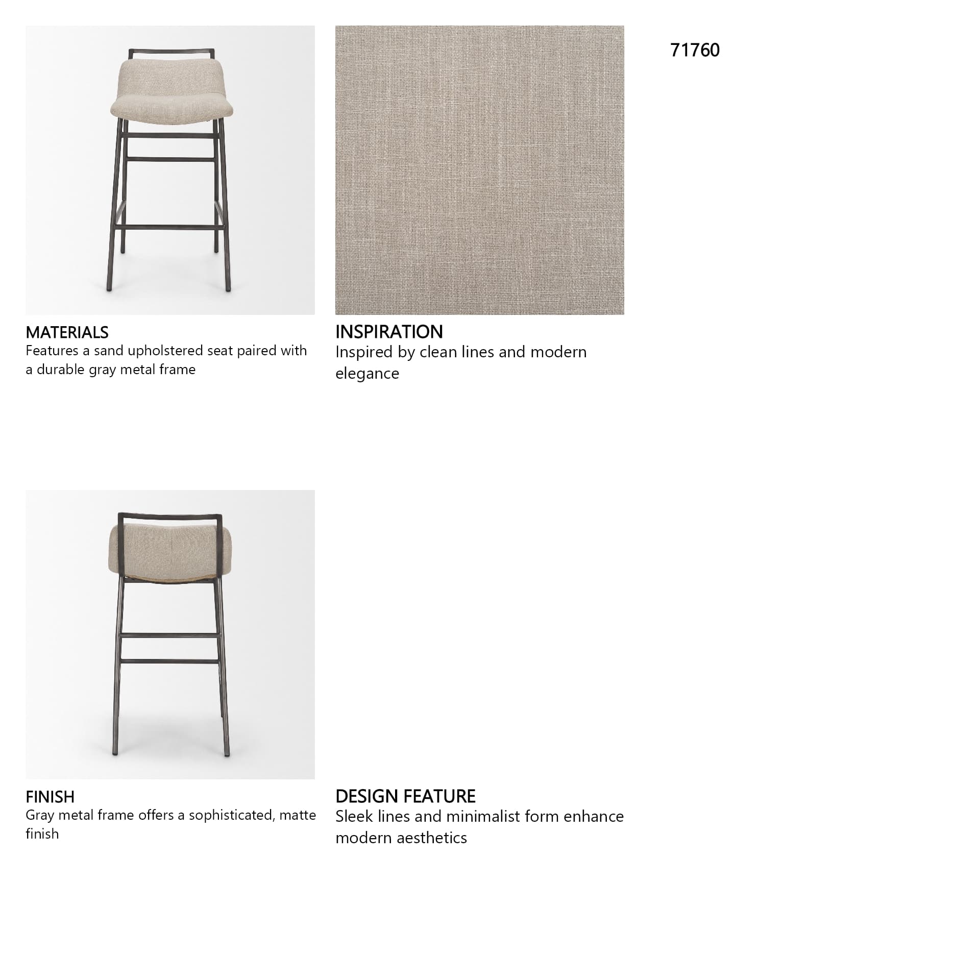 Kavalan Backless 33.5in Seat Counter Stool | Sand Fabric w/ Stool — product photograph