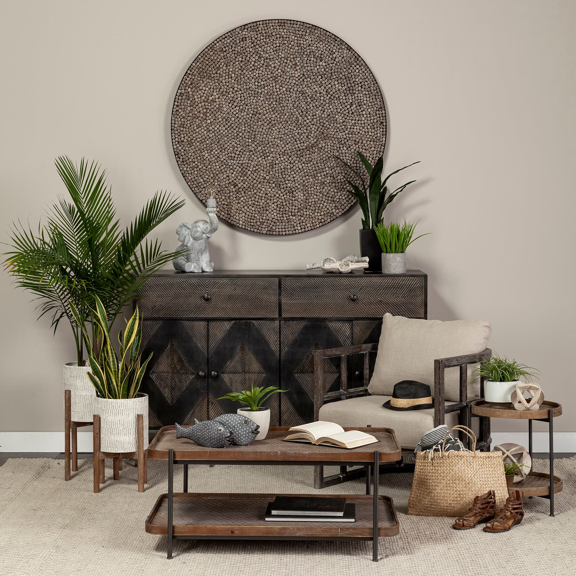 Tantor (15.9"H) Gray Resin Elephant Calf Table Lamp — in a styled room