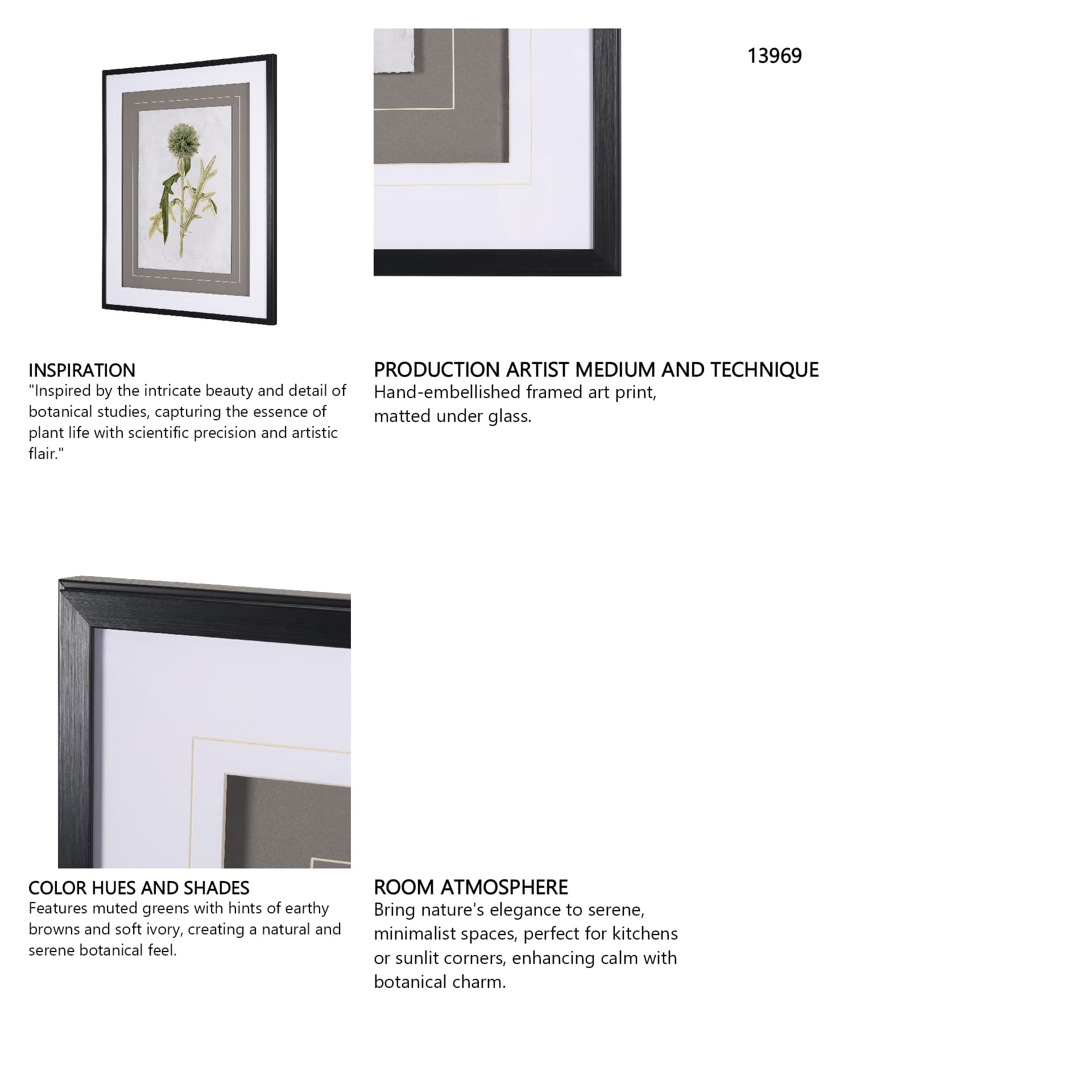 Soft Blue Botanoicals VI by Mercana Studio Hand Embellished Framed Art Print Matted under Glass — in a styled room