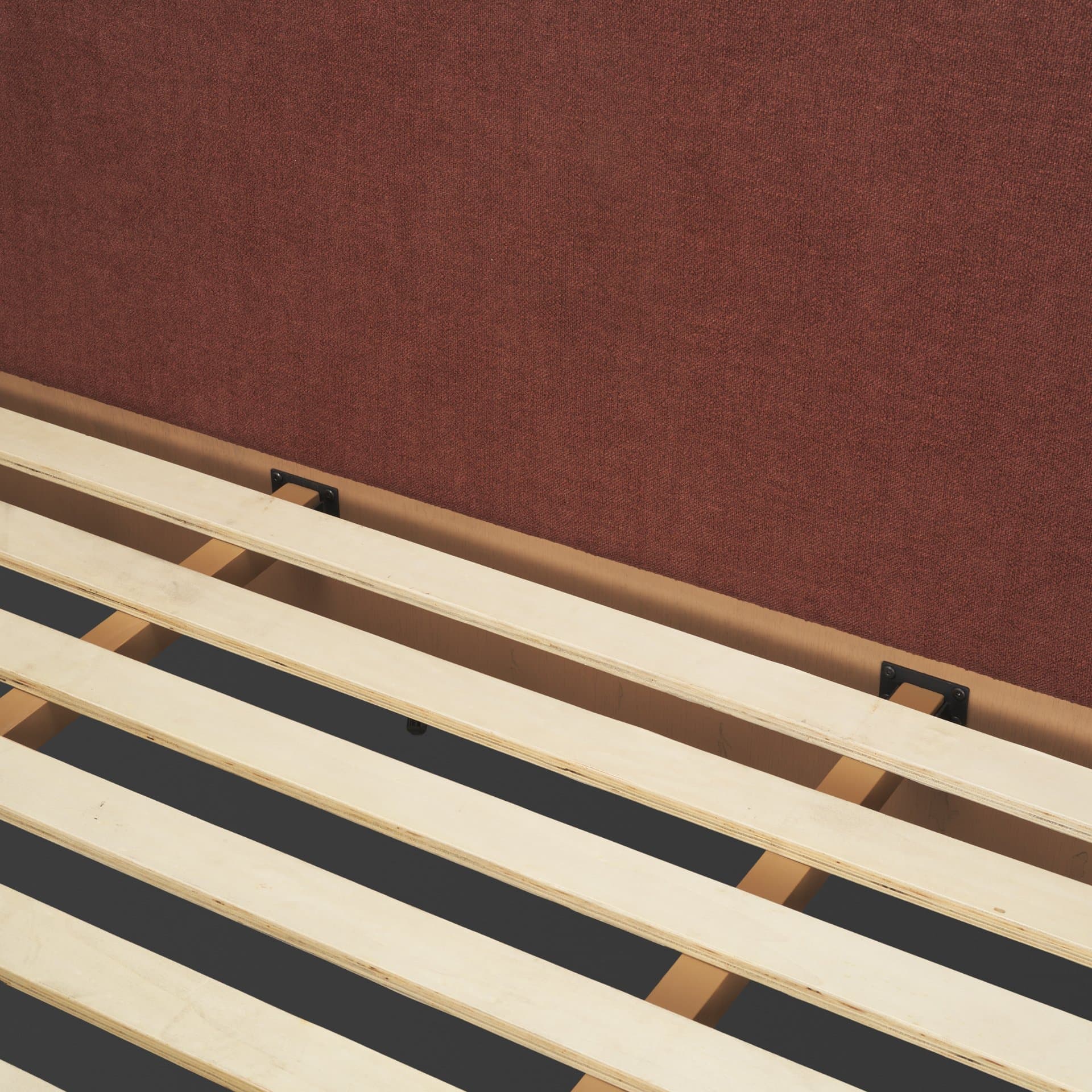 Holden King Upholstered Bedframe | Shelter Headboard | Burgundy Performance Fabric — product photograph