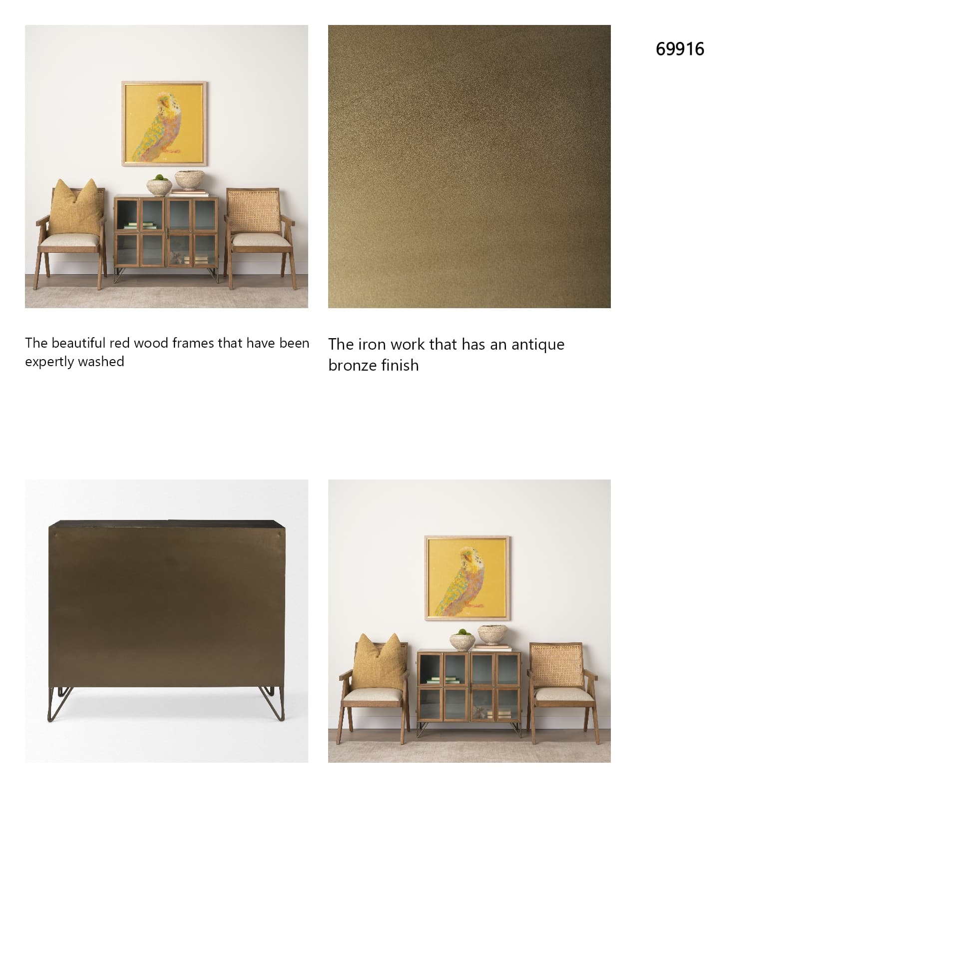 Pandora Dark Brass Metal W/Red Wood 2 Door Accent Cabinet — in a styled room