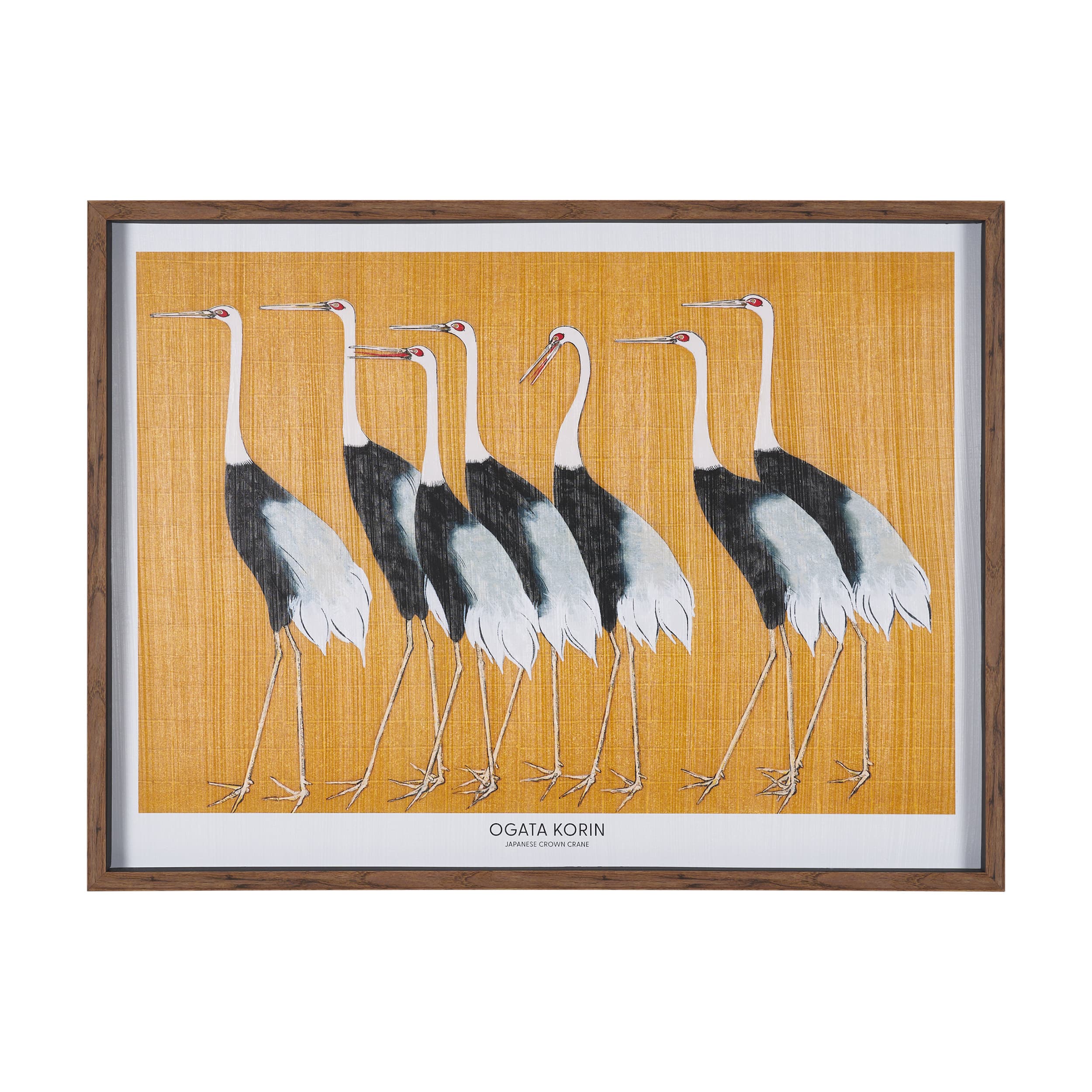 Japanese Red Crown Crane by Ogata Korin Hand-Embellished Textured Framed Artwork Matted under Glass — product photograph