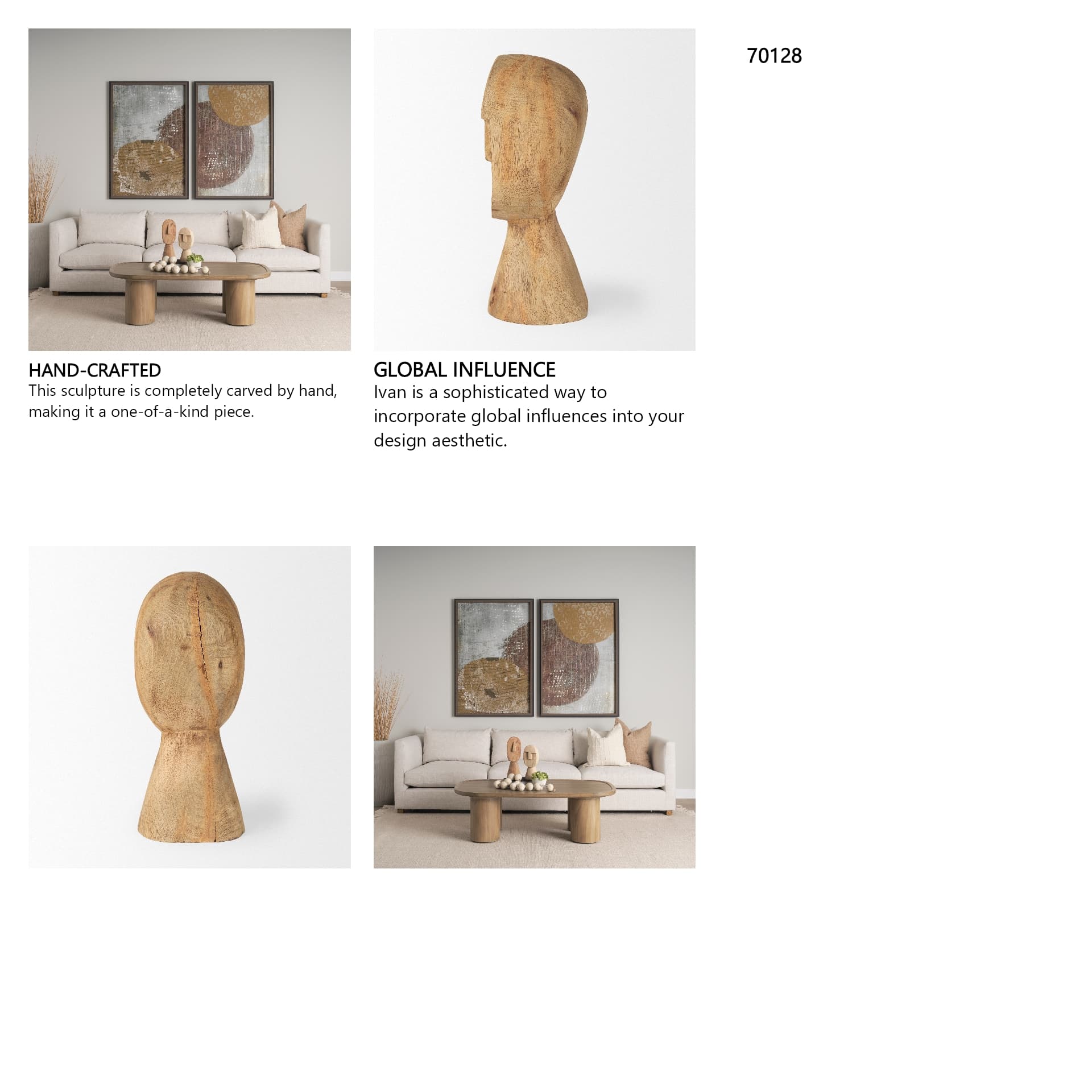 Ivan Medium Wooden Head Sculpture — in a styled room
