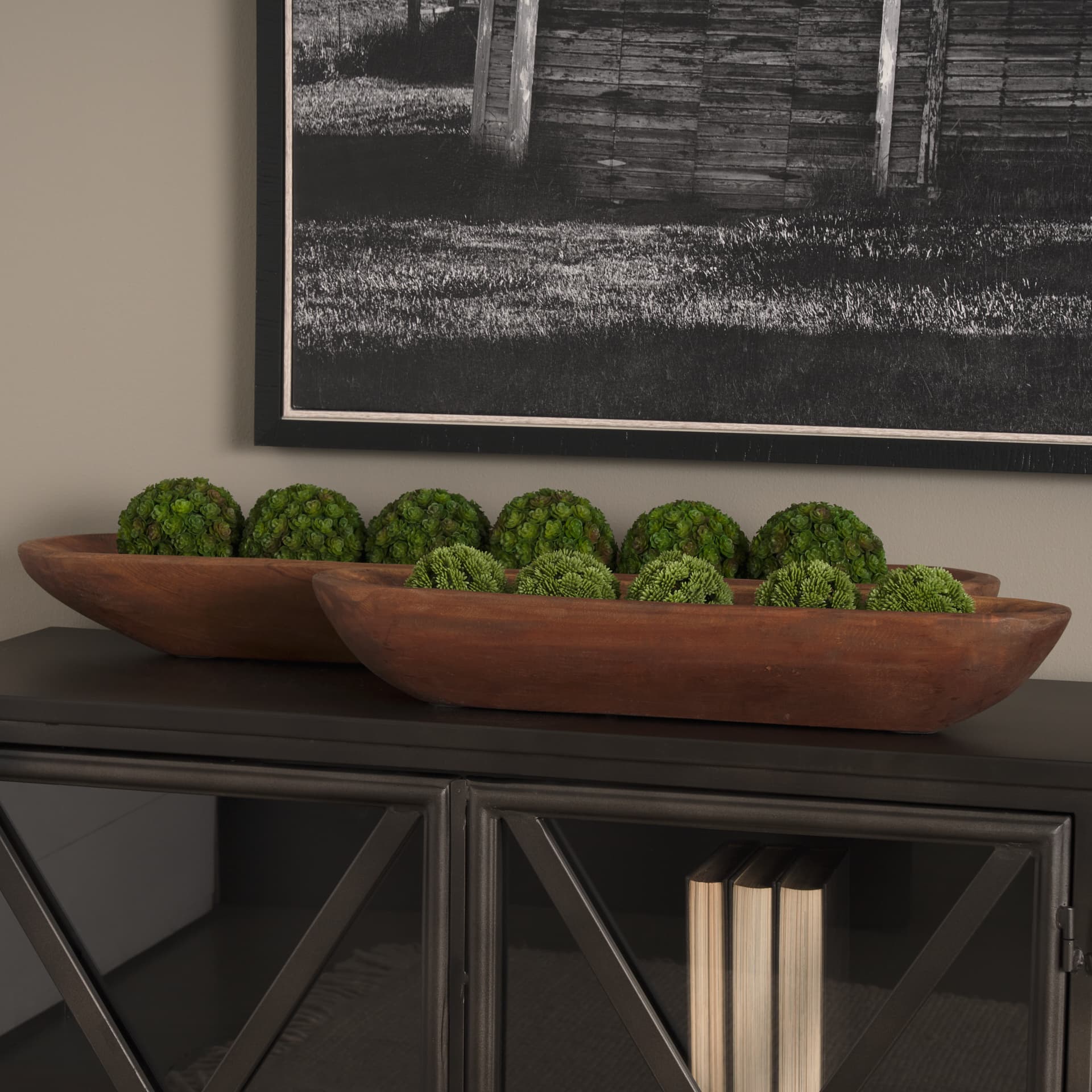 Athena Set of 2 Extra Large Medium Brown Reclaimed Wood Trays — in a styled room