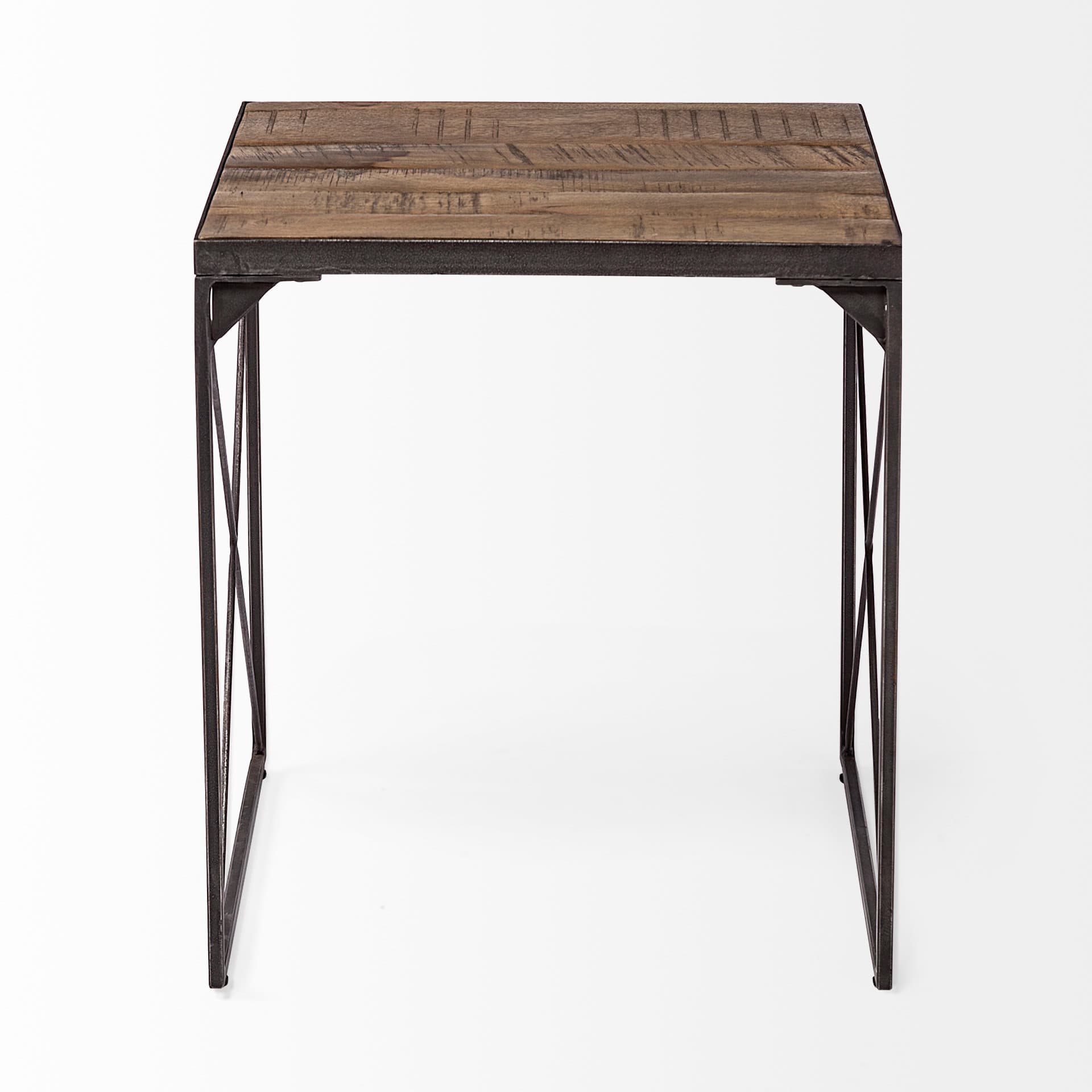Trestman II 24" x 22.5" Square Top Medium Brown Wood and Iron Cross Braced End/Side Table — product photograph