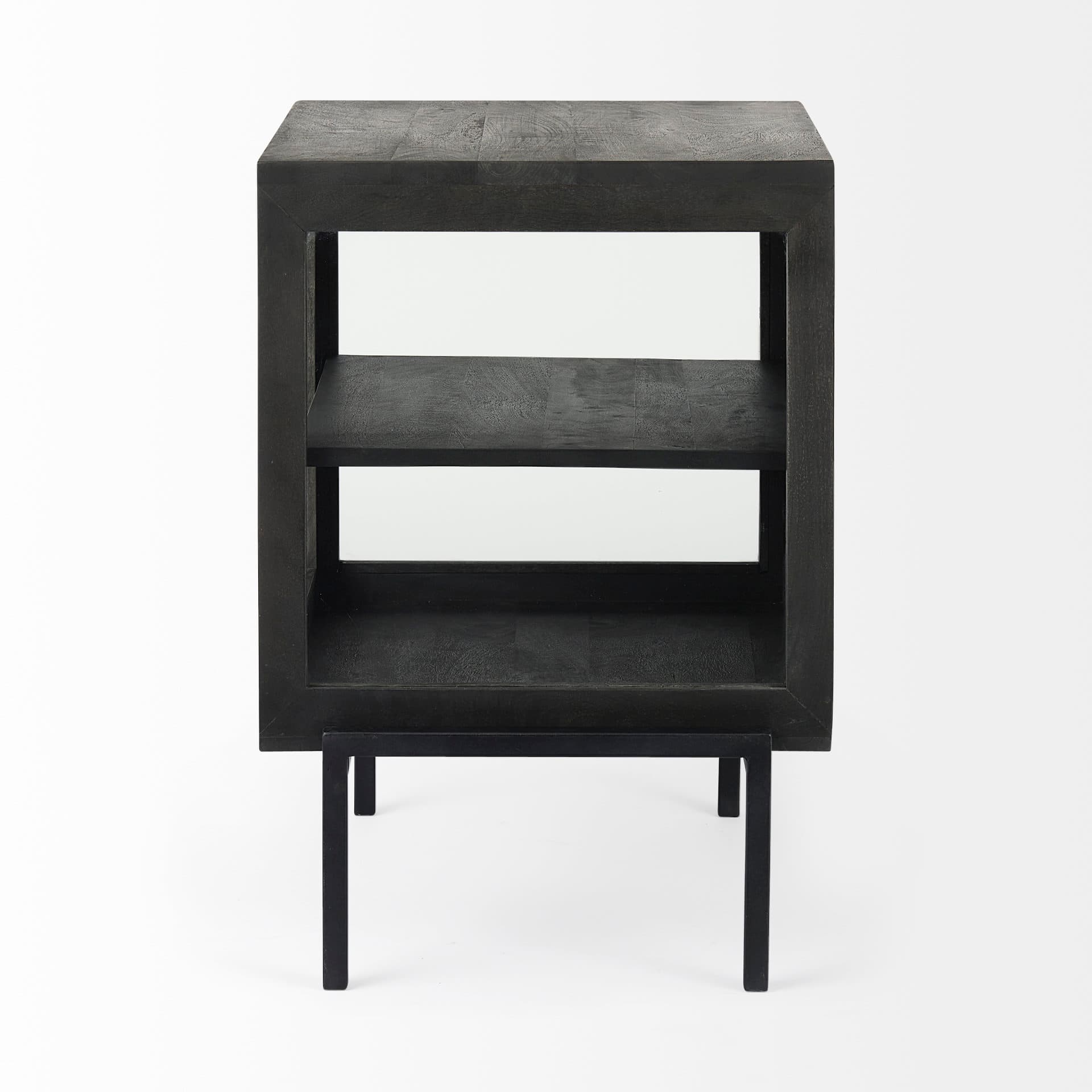 Arelius 20L x 18W x 26H Black-Brown Wood W/ Black Metal Frame End/Side Table — product photograph