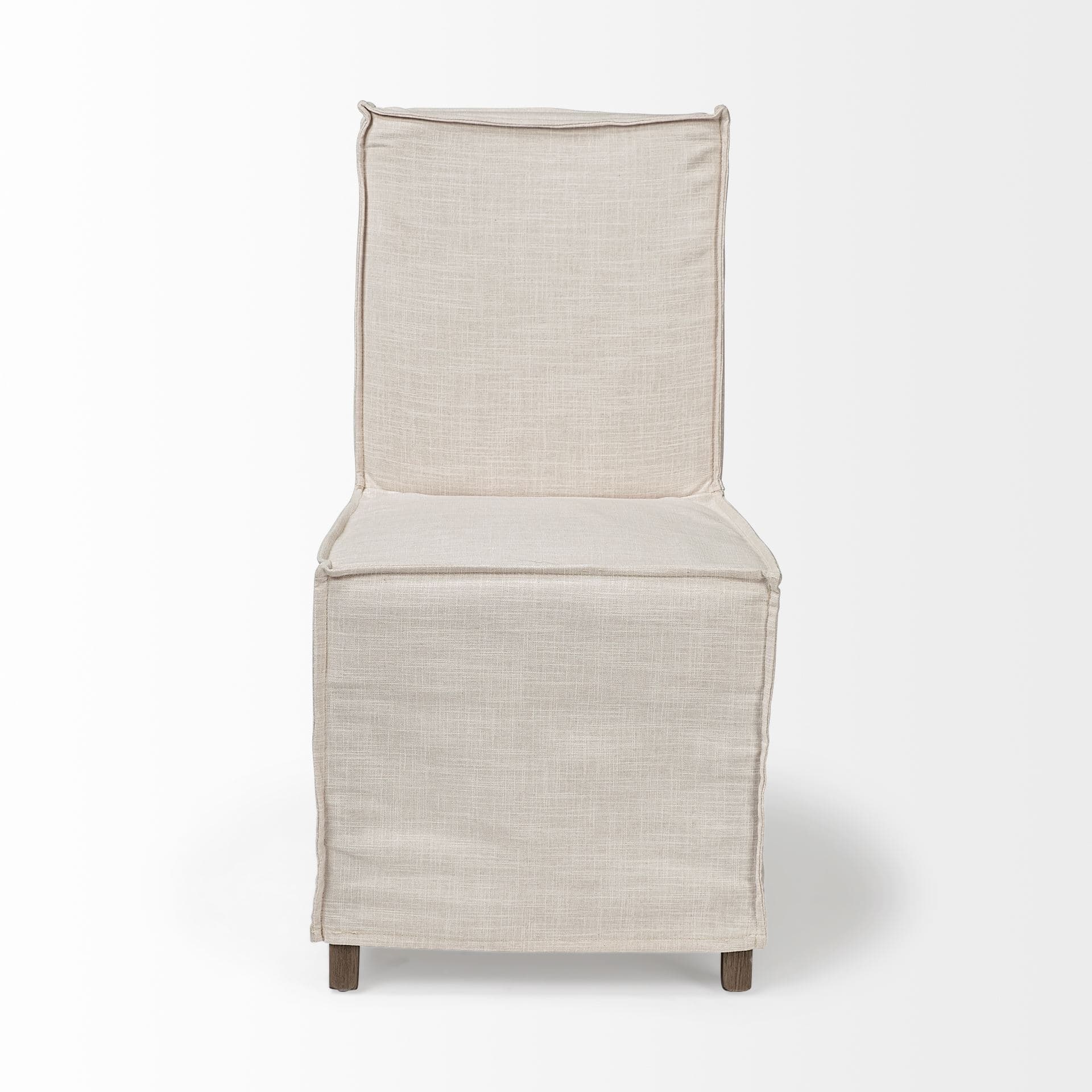 Elbert Solid Back Dining Side Chair | Cream Fabric w/ Brown Wood — product photograph