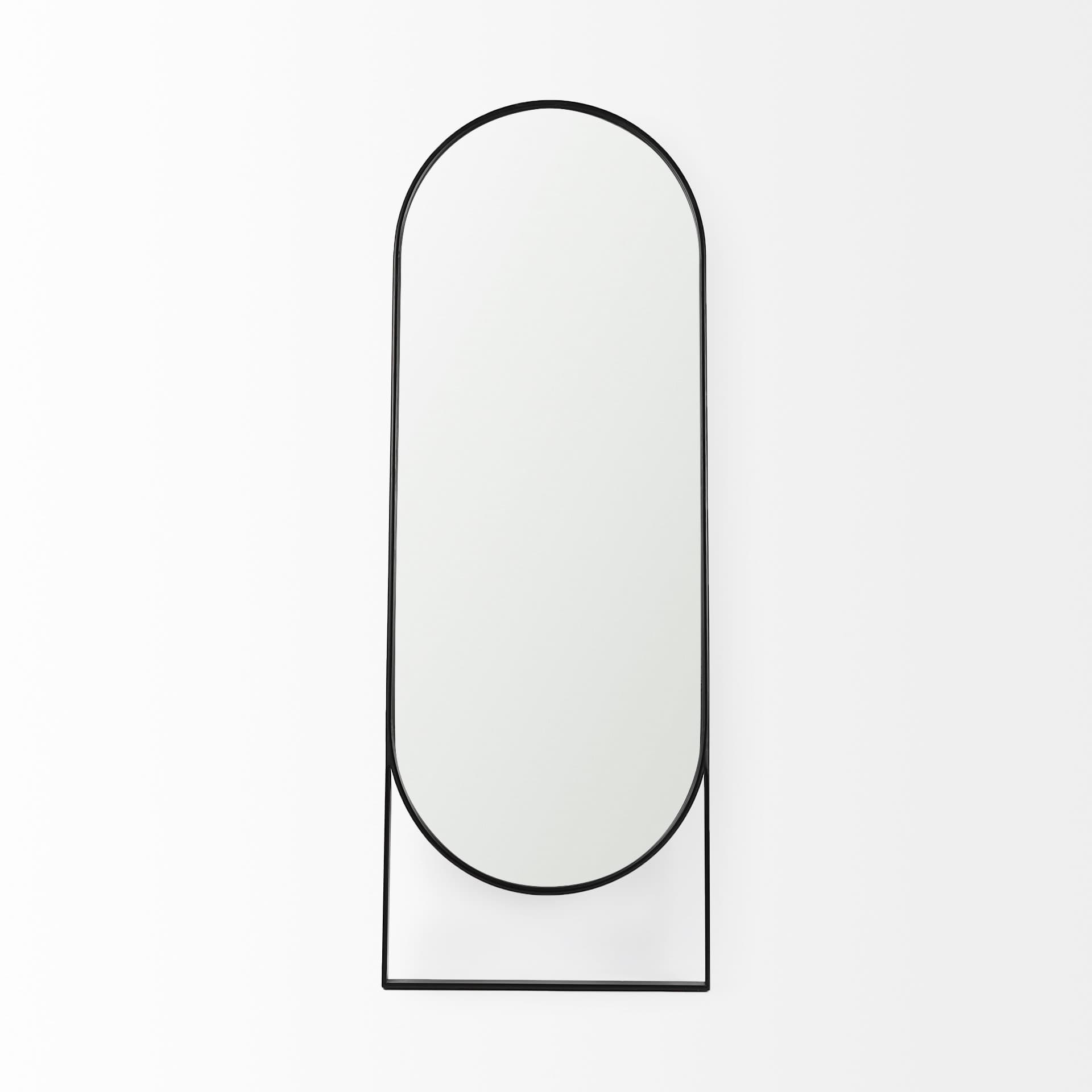 Sadie 28.0L x 2.0W x 78.0H Black Metal Rounded Arch Floor Mirror — product photograph